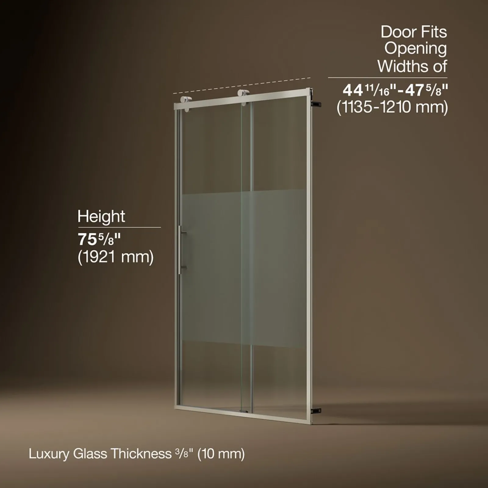 44-5/8"-47-5/8" W x 76.99" H sliding shower door with 3/8"-thick Crystal Clear glass^Kohler Online