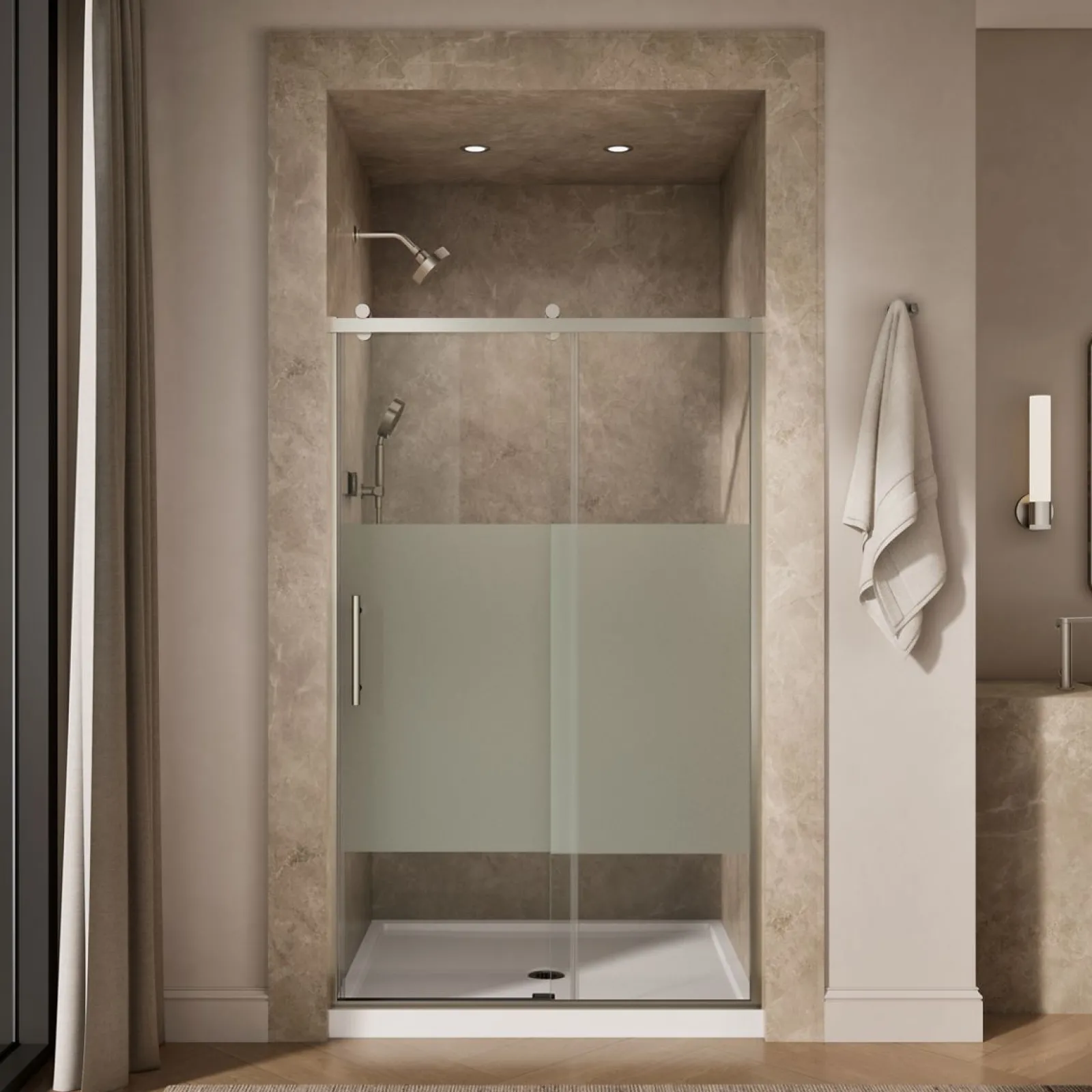 44-5/8"-47-5/8" W x 76.99" H sliding shower door with 3/8"-thick Crystal Clear glass^Kohler Online