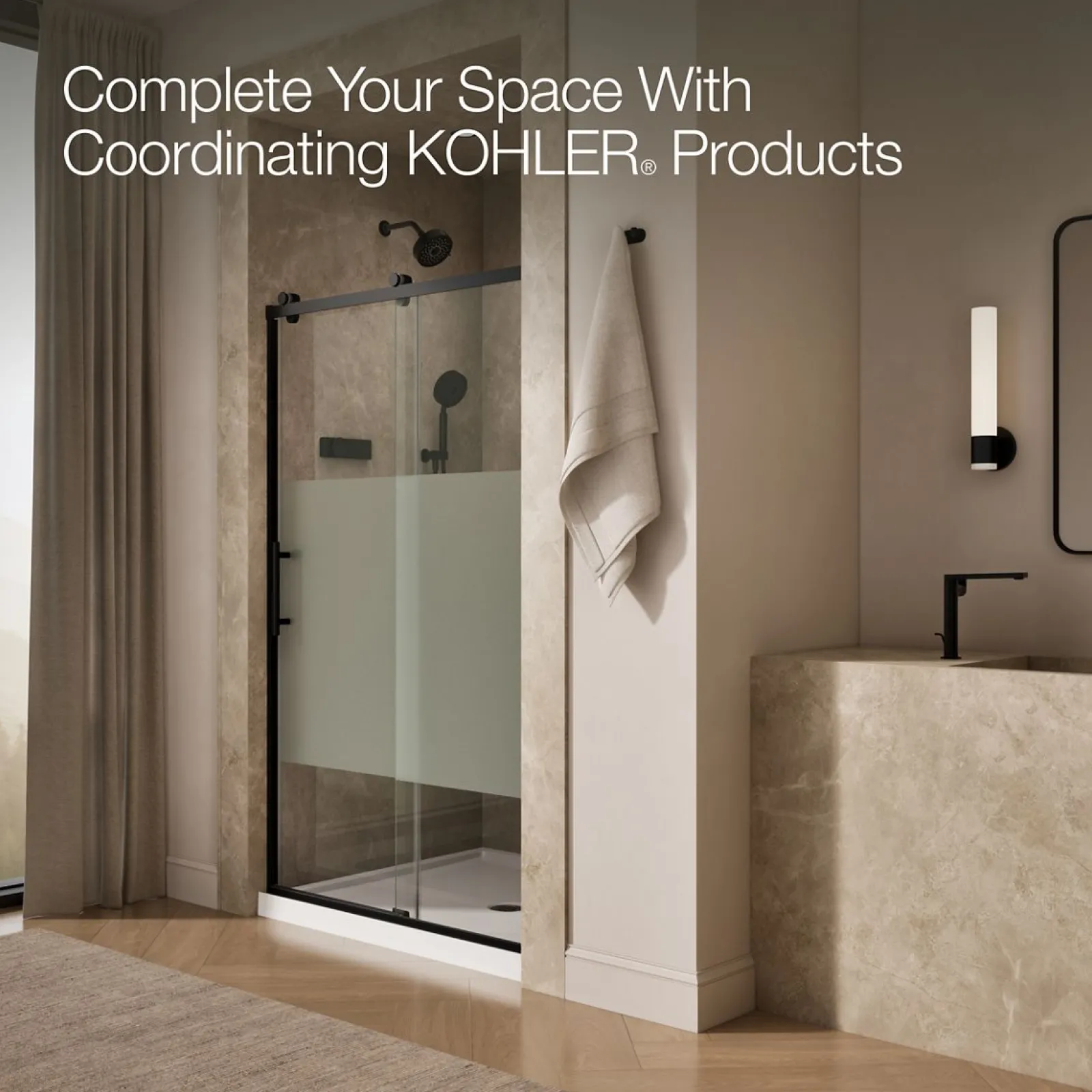 44-5/8"-47-5/8" W x 76.99" H sliding shower door with 3/8"-thick Crystal Clear glass^Kohler Online