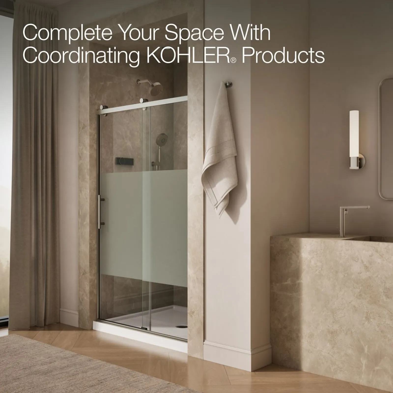 44-5/8"-47-5/8" W x 76.99" H sliding shower door with 3/8"-thick Crystal Clear glass^Kohler Online