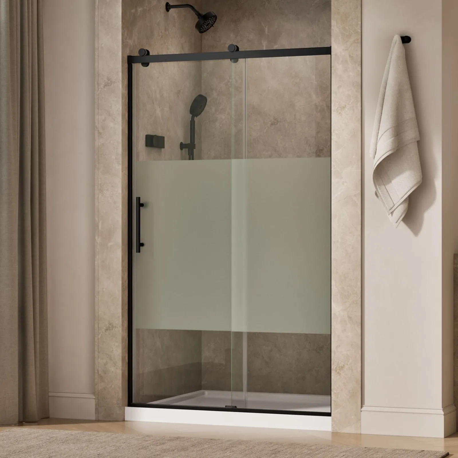 44-5/8"-47-5/8" W x 76.99" H sliding shower door with 3/8"-thick Crystal Clear glass^Kohler Online