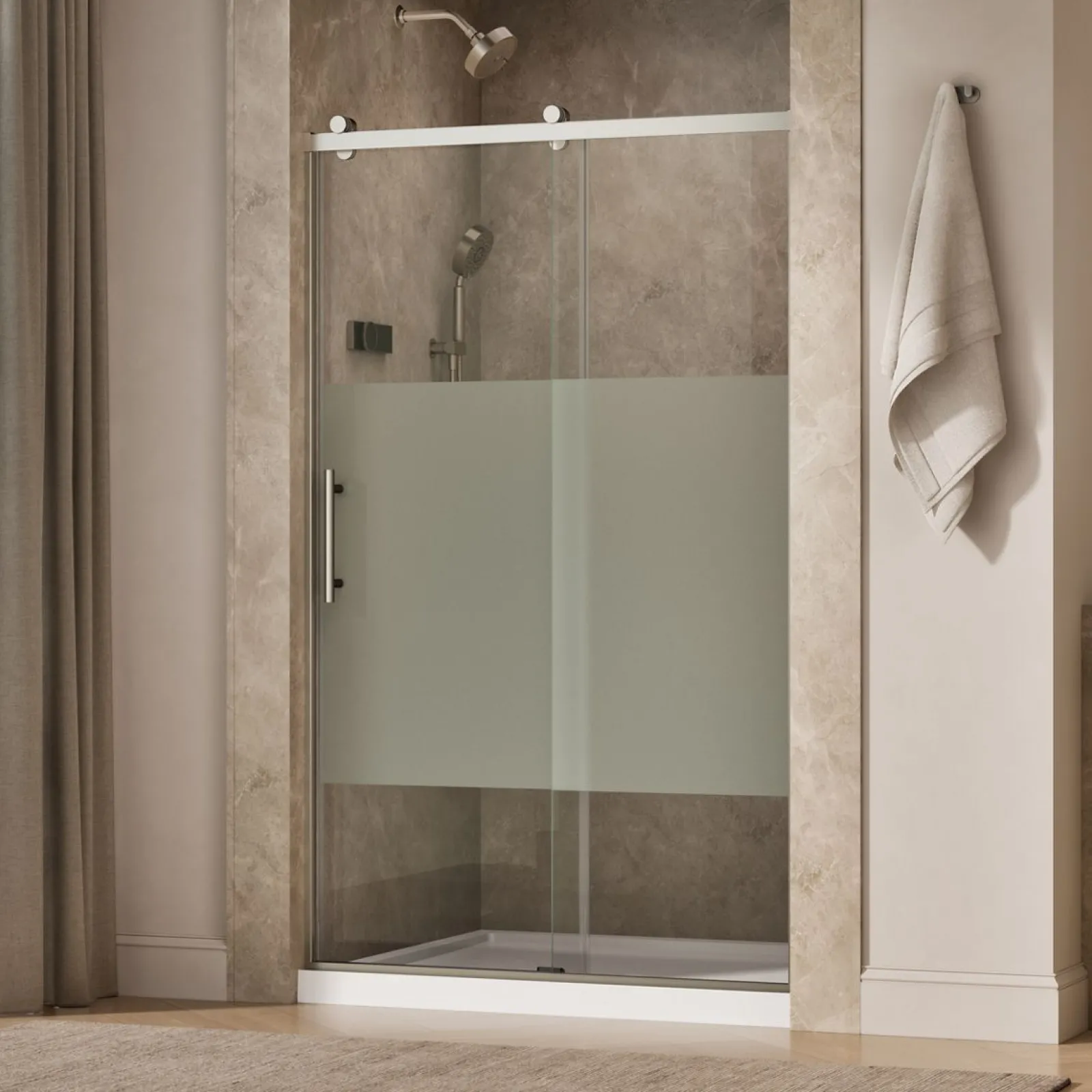 44-5/8"-47-5/8" W x 76.99" H sliding shower door with 3/8"-thick Crystal Clear glass^Kohler Online