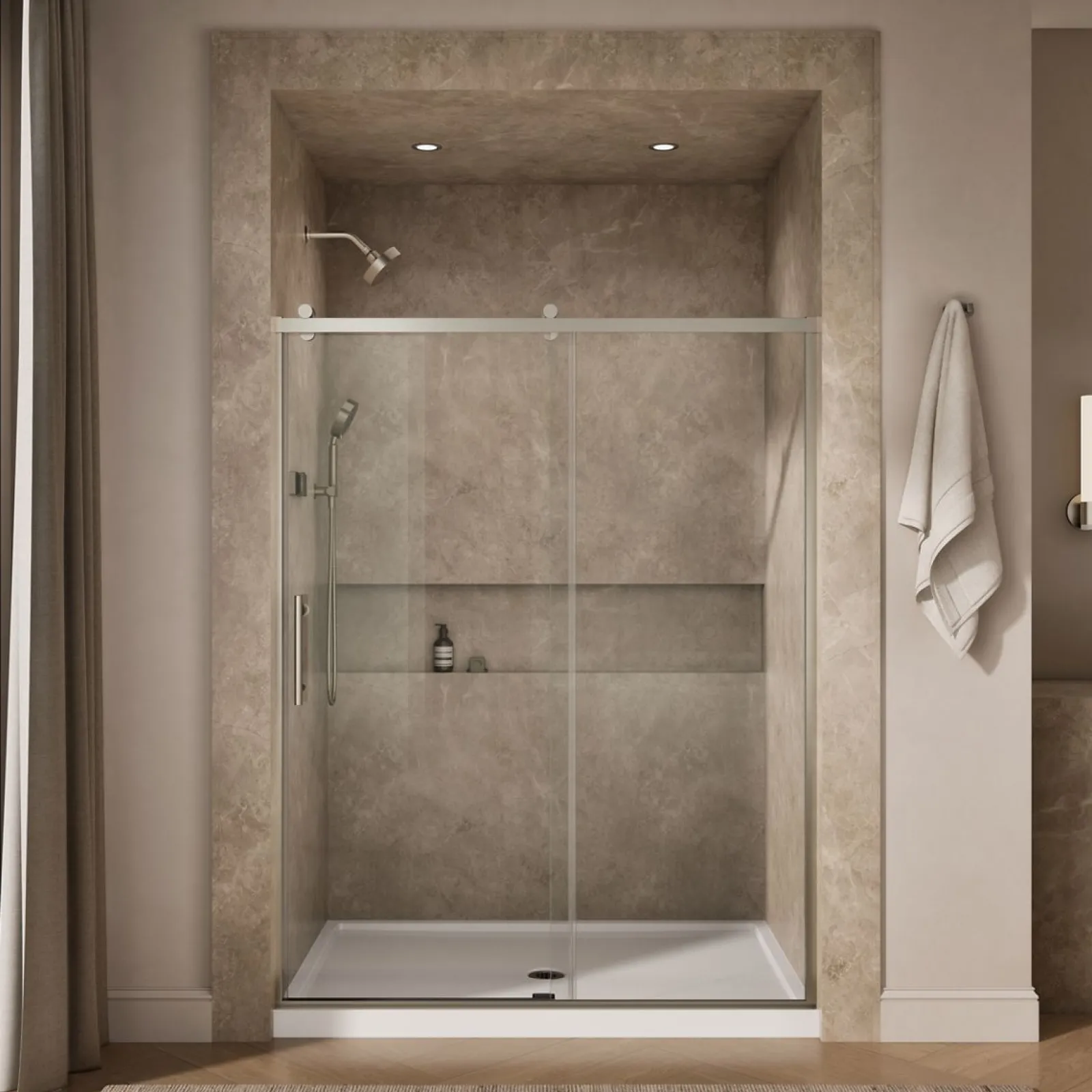 56-5/8"-59-5/8" W x 76.99" H sliding shower door with 3/8"-thick Crystal Clear glass^Kohler Outlet