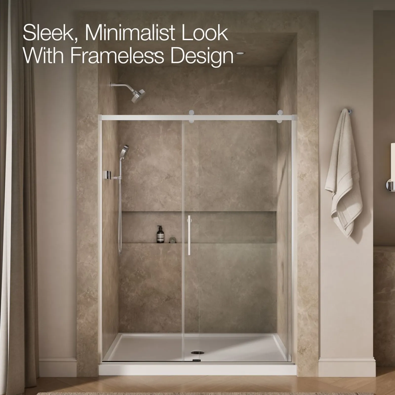 56-5/8"-59-5/8" W x 76.99" H sliding shower door with 3/8"-thick Crystal Clear glass^Kohler Outlet