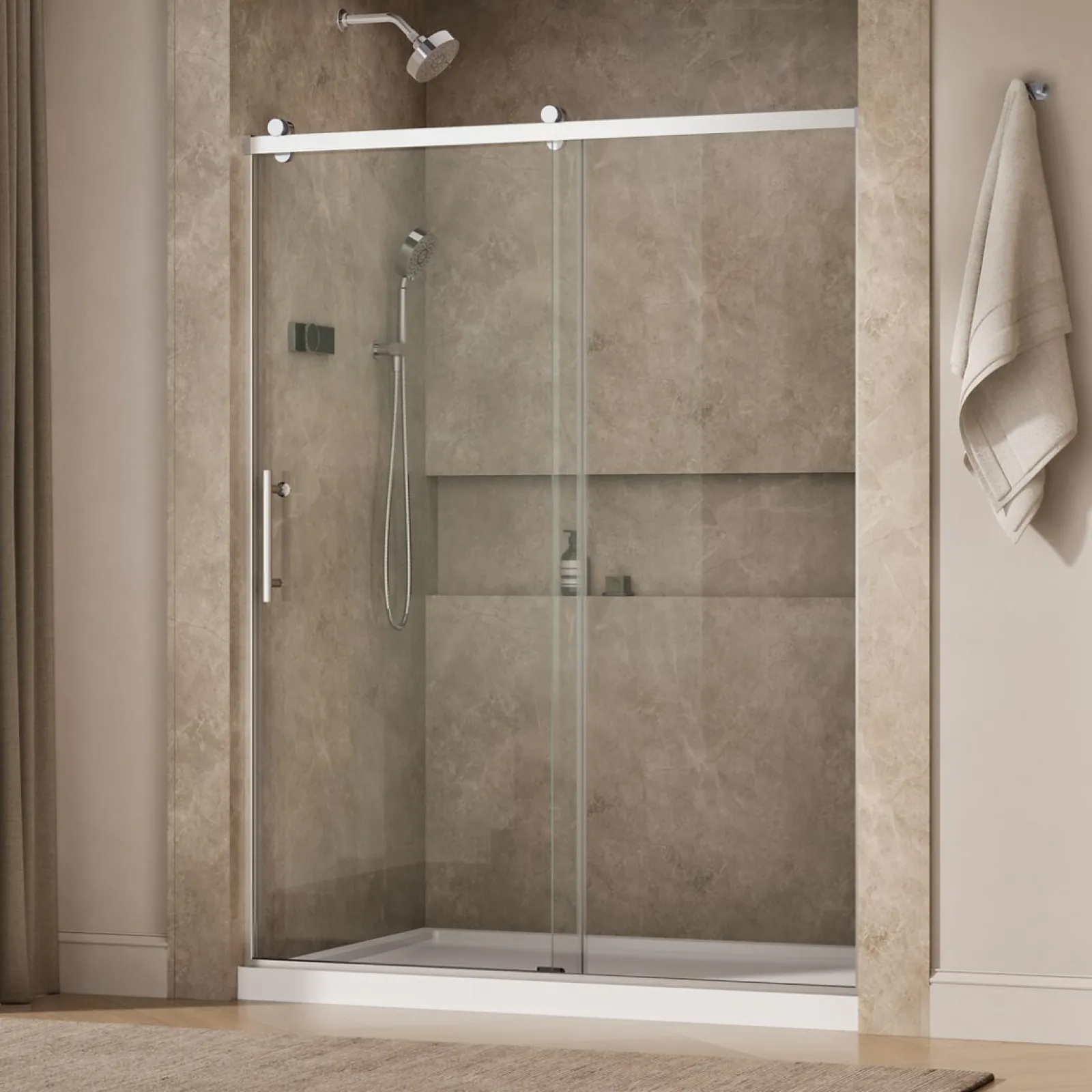 56-5/8"-59-5/8" W x 76.99" H sliding shower door with 3/8"-thick Crystal Clear glass^Kohler Outlet