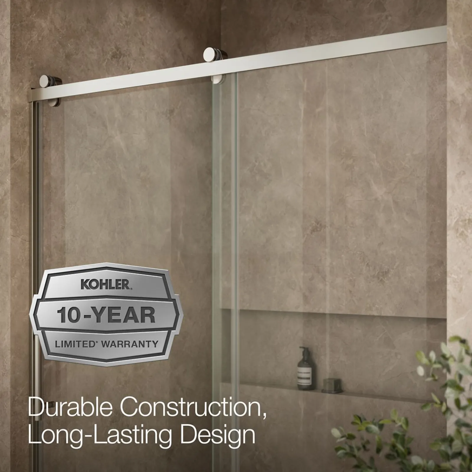 56-5/8"-59-5/8" W x 76.99" H sliding shower door with 3/8"-thick Crystal Clear glass^Kohler Outlet