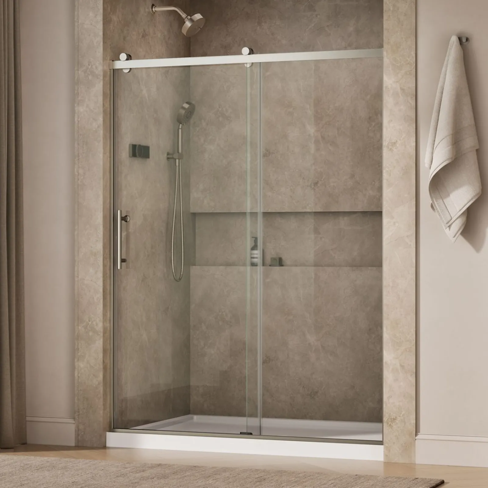 56-5/8"-59-5/8" W x 76.99" H sliding shower door with 3/8"-thick Crystal Clear glass^Kohler Outlet