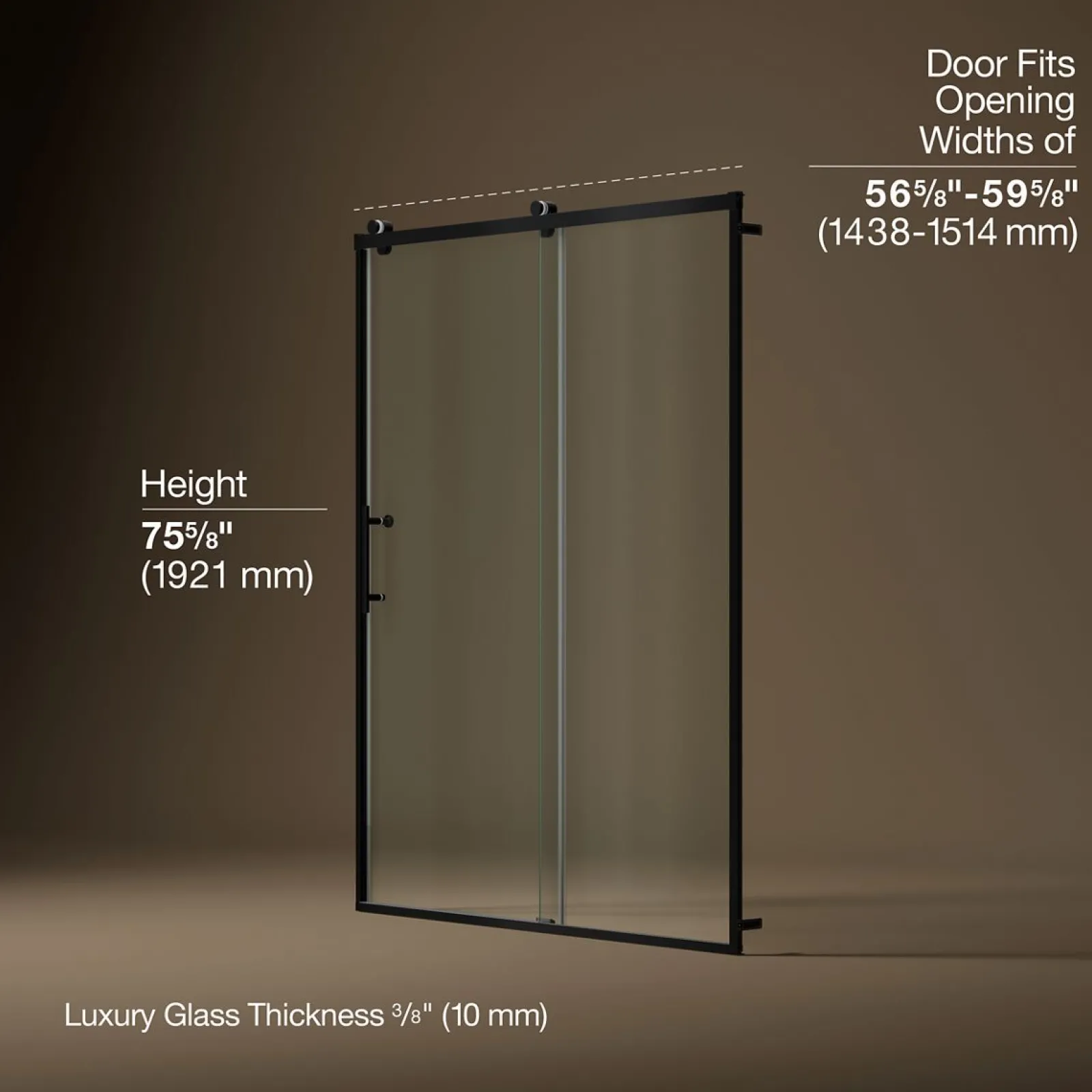 56-5/8"-59-5/8" W x 76.99" H sliding shower door with 3/8"-thick Crystal Clear glass^Kohler Outlet