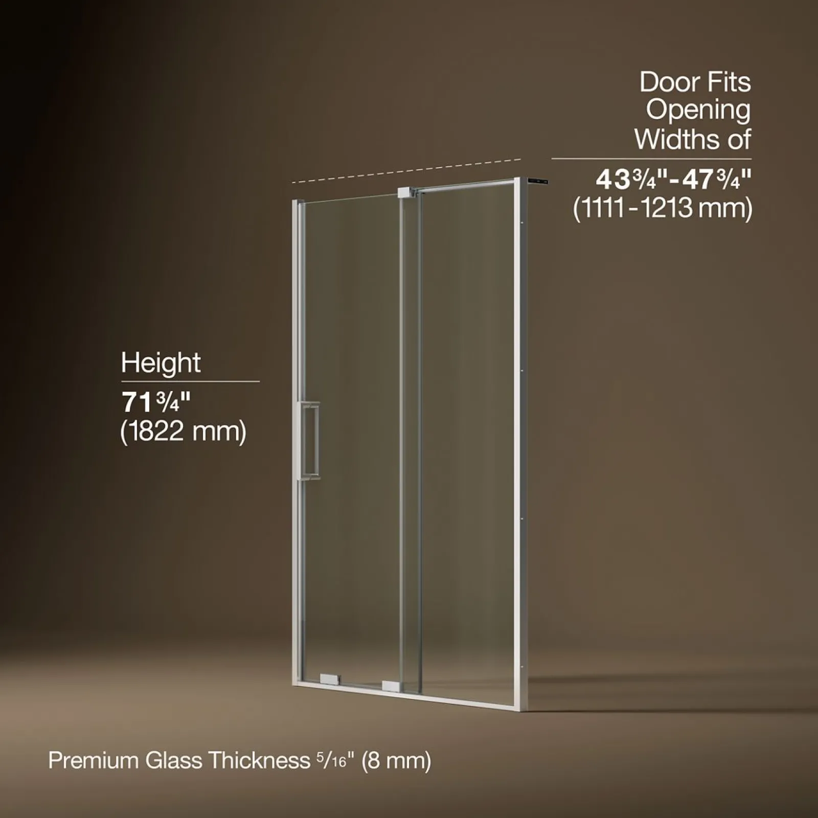 43-3/4"-47-3/4" W x 71-3/4" H sliding shower door with 5/16"-thick Crystal Clear glass^Kohler Sale