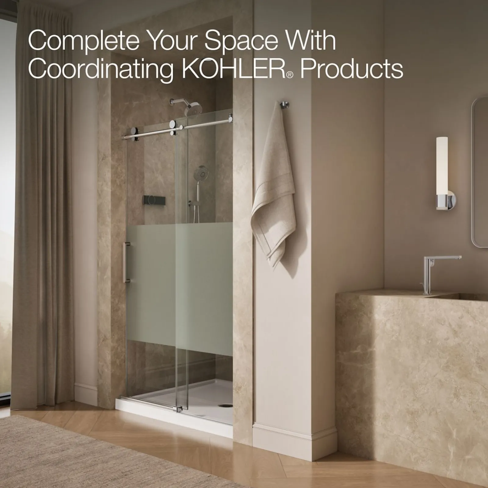 44-1/8"-47-7/8" W x 78" H sliding shower door with 3/8"-thick Crystal Clear glass^Kohler