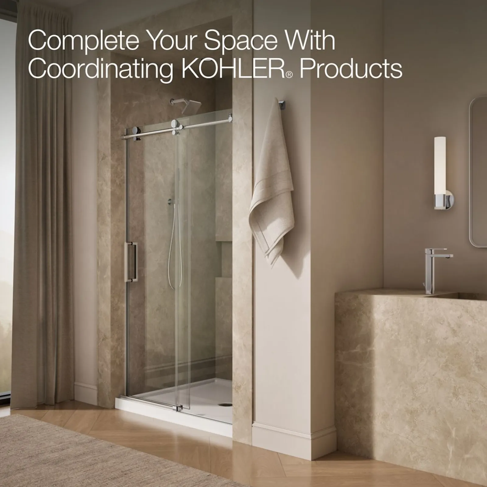 44-5/8"-47-7/8" W x 78" H sliding shower door with 3/8"-thick Crystal Clear glass^Kohler