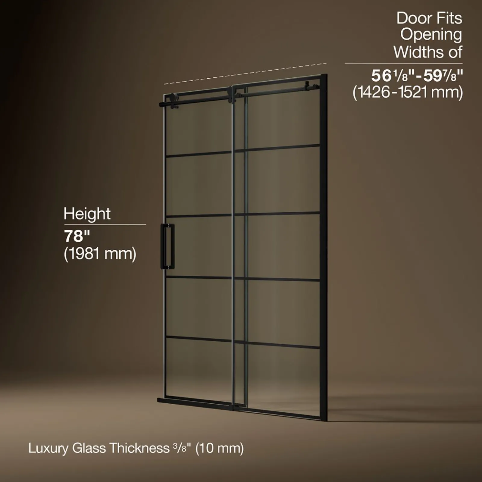 56-1/8"-59-7/8" W x 78" H sliding shower door with 3/8"-thick Crystal Clear glass^Kohler Hot