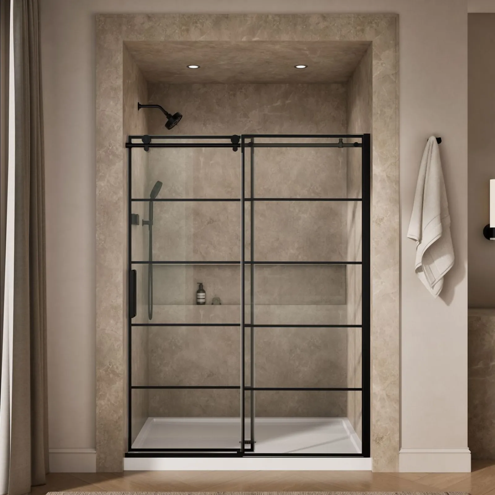 56-1/8"-59-7/8" W x 78" H sliding shower door with 3/8"-thick Crystal Clear glass^Kohler Hot