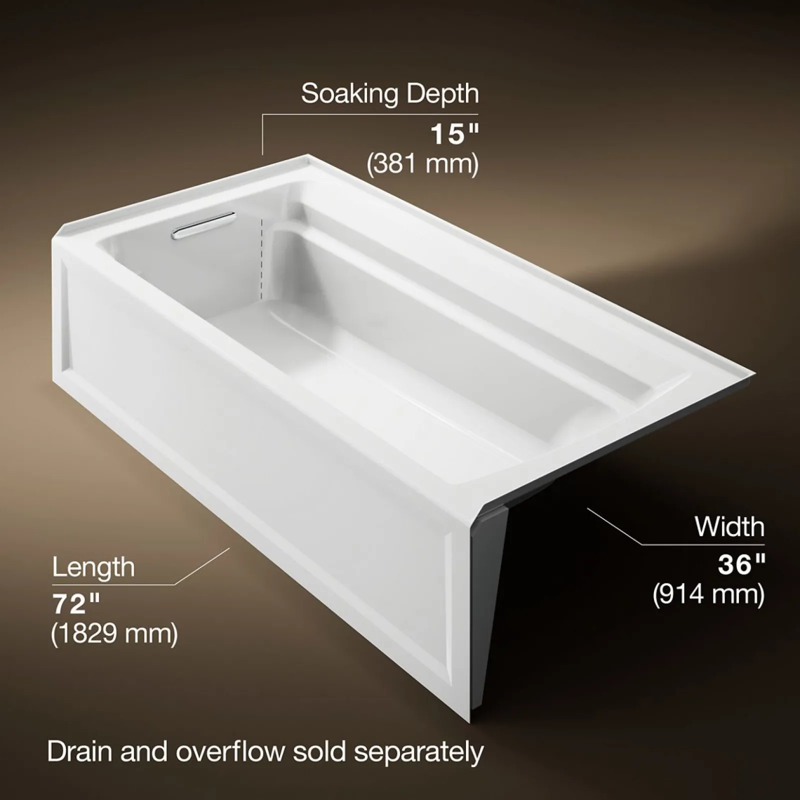 72" x 36" alcove bath, left drain^Kohler New