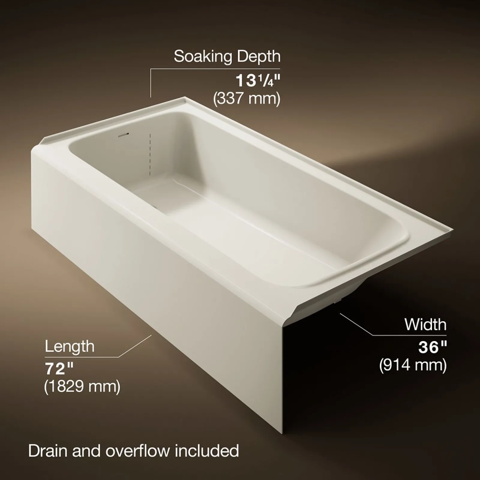 72" x 36" alcove bath, left drain^Kohler Best