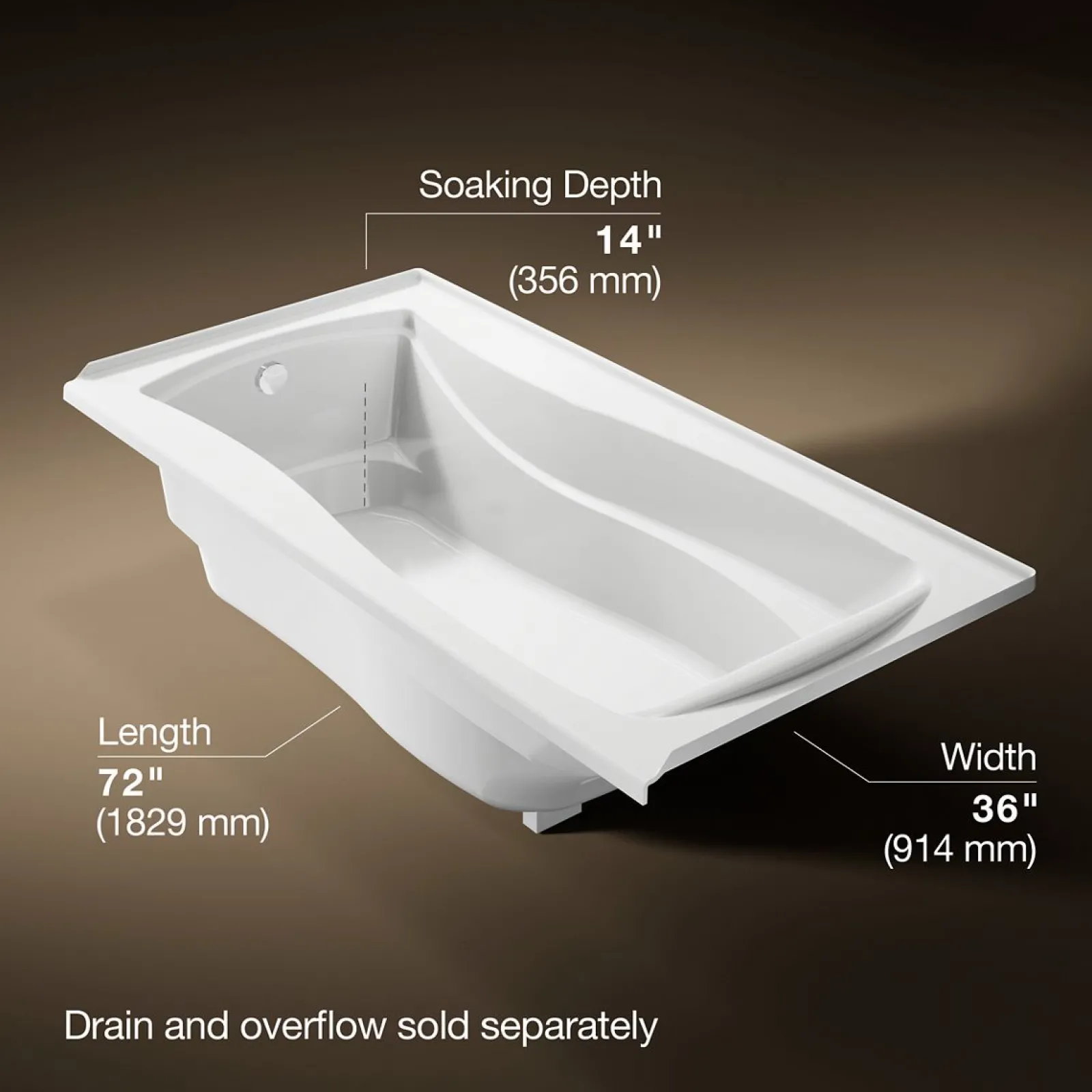 72" x 36" alcove bath, left drain^Kohler New