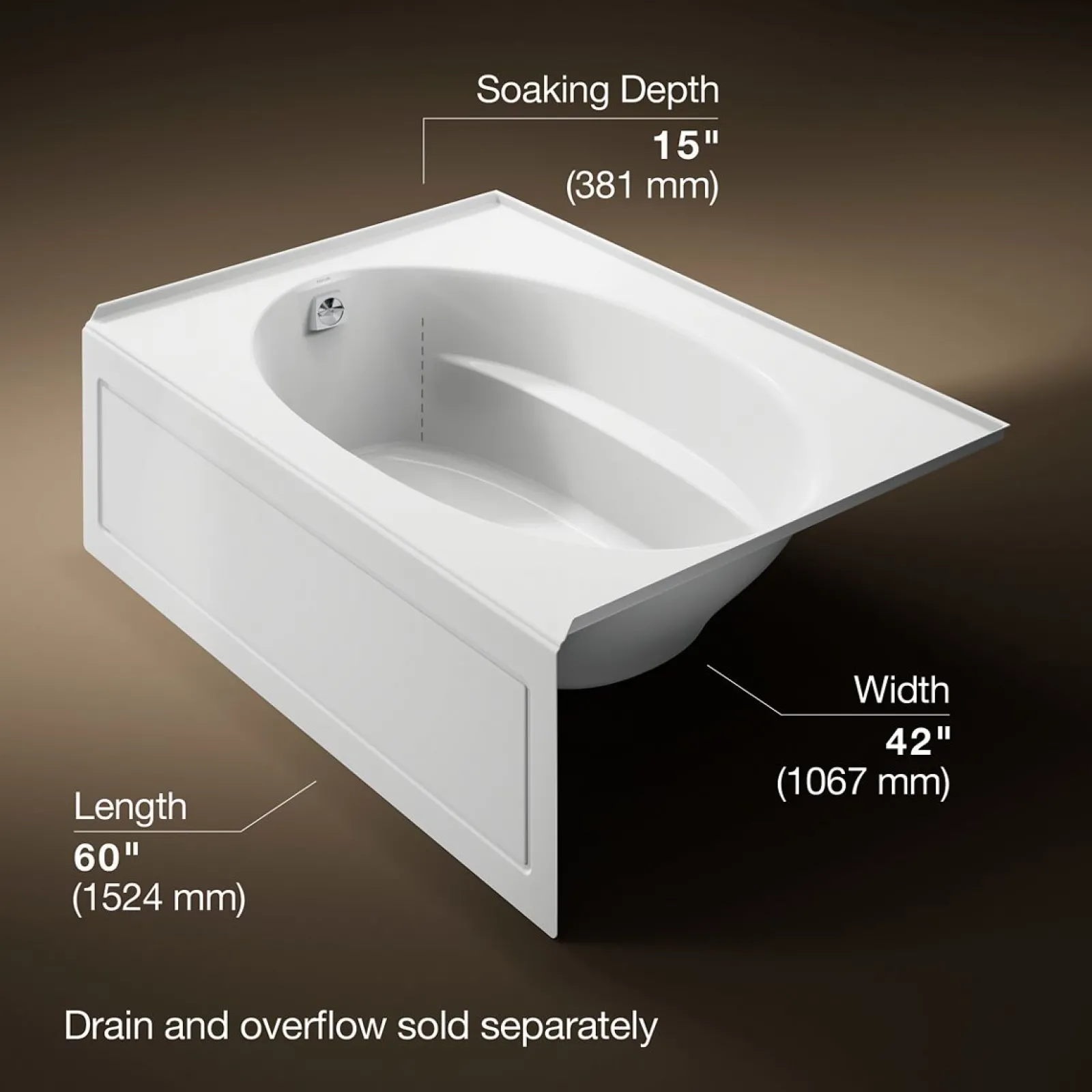 60" x 42" alcove bath, left drain^Kohler New