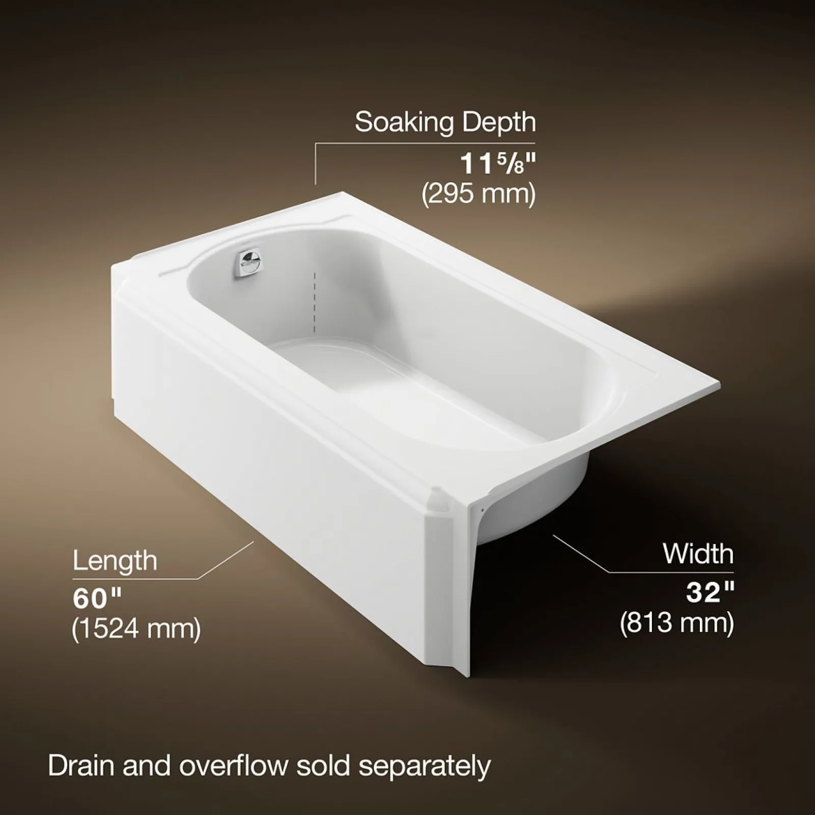60" x 33-3/4" alcove bath, left drain^Kohler