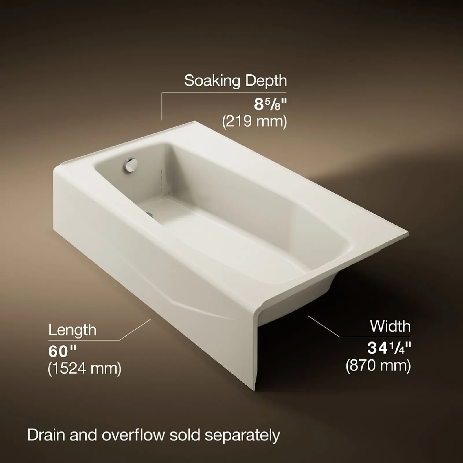60" x 34-1/4" alcove bath, left drain^Kohler Online