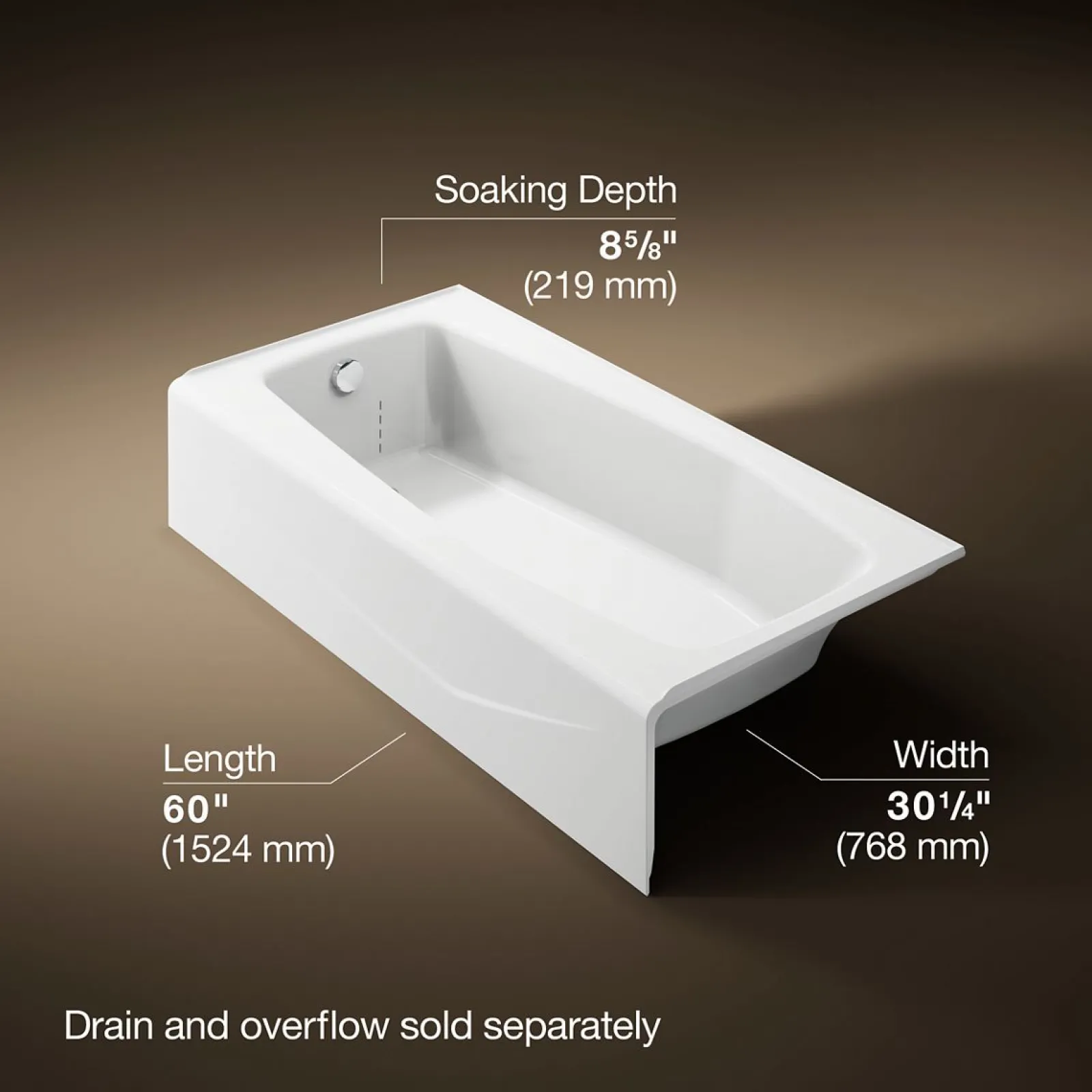 60" x 30-1/4" alcove bath, left drain^Kohler New