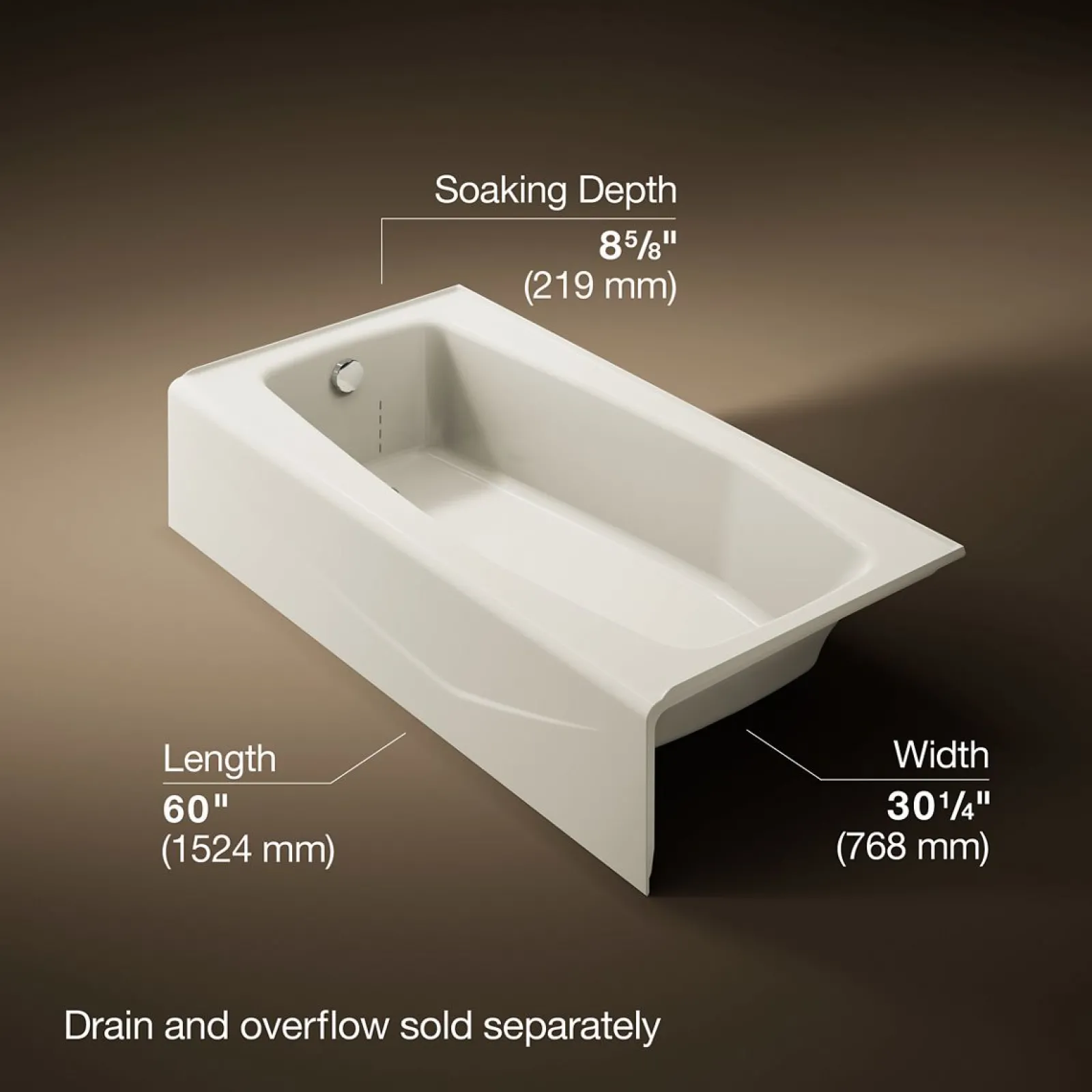 60" x 30-1/4" alcove bath, left drain^Kohler New