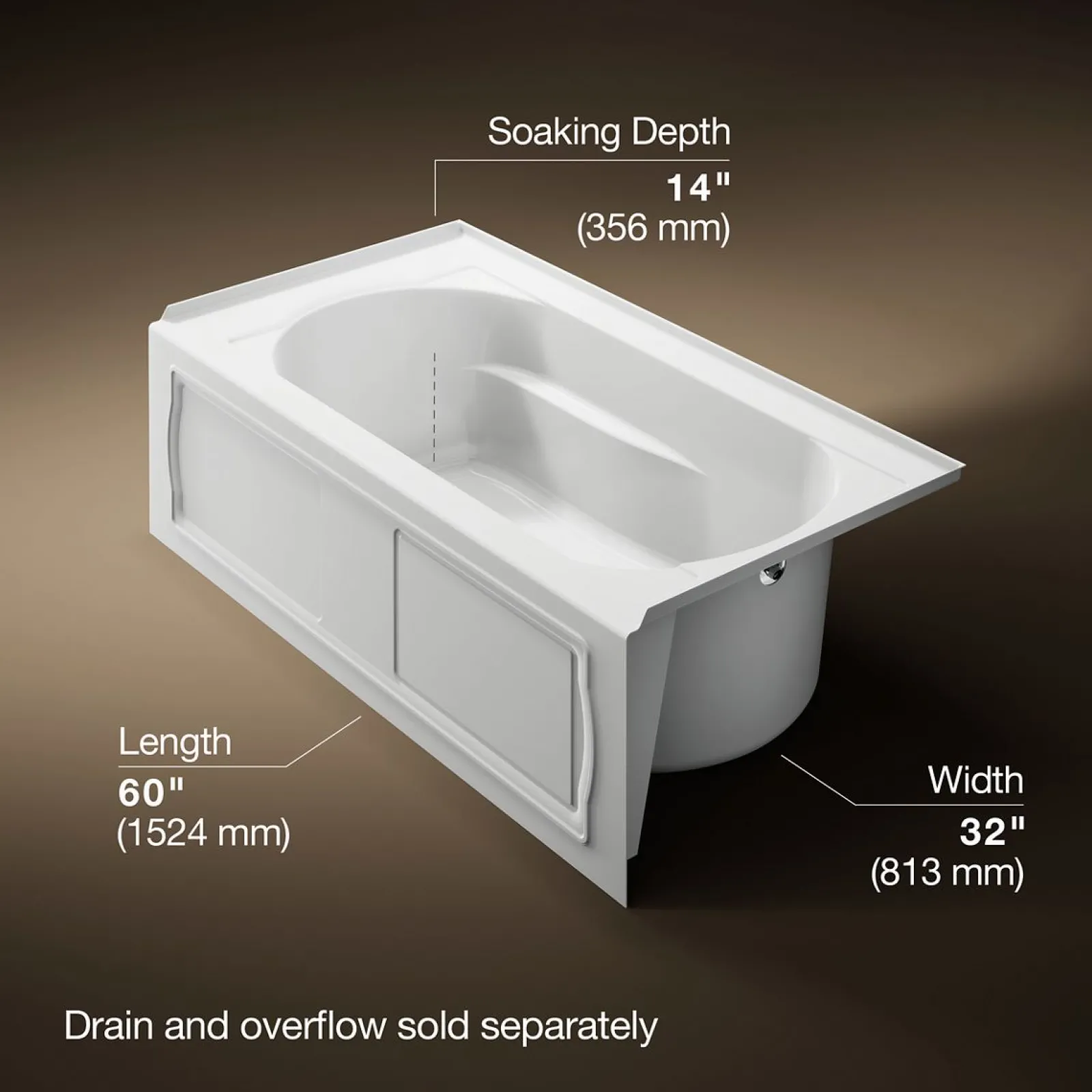 60" x 32" alcove bath, right drain^Kohler New