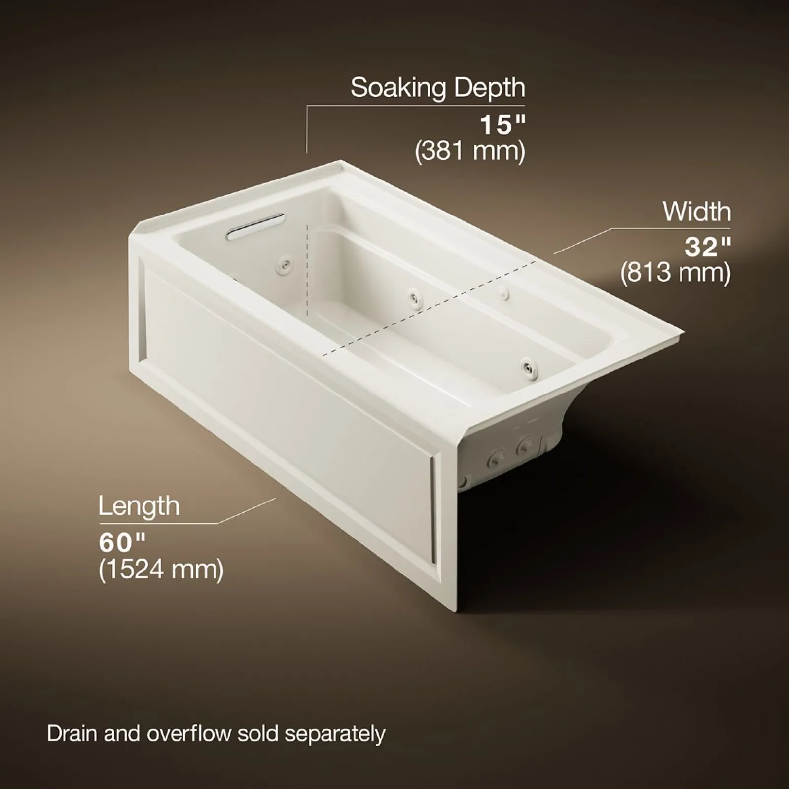 60" x 32" alcove Heated BubbleMassage™ air bath and whirlpool, left drain^Kohler