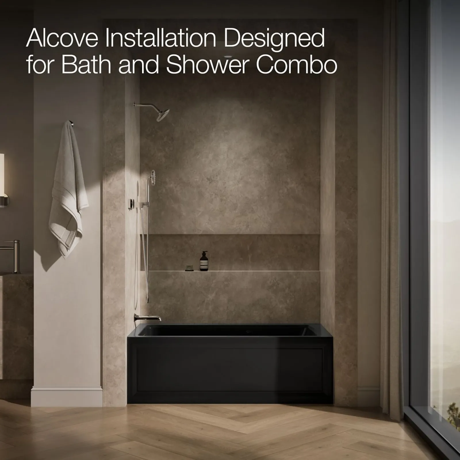 60" x 32" alcove Heated BubbleMassage™ air bath and whirlpool, left drain^Kohler