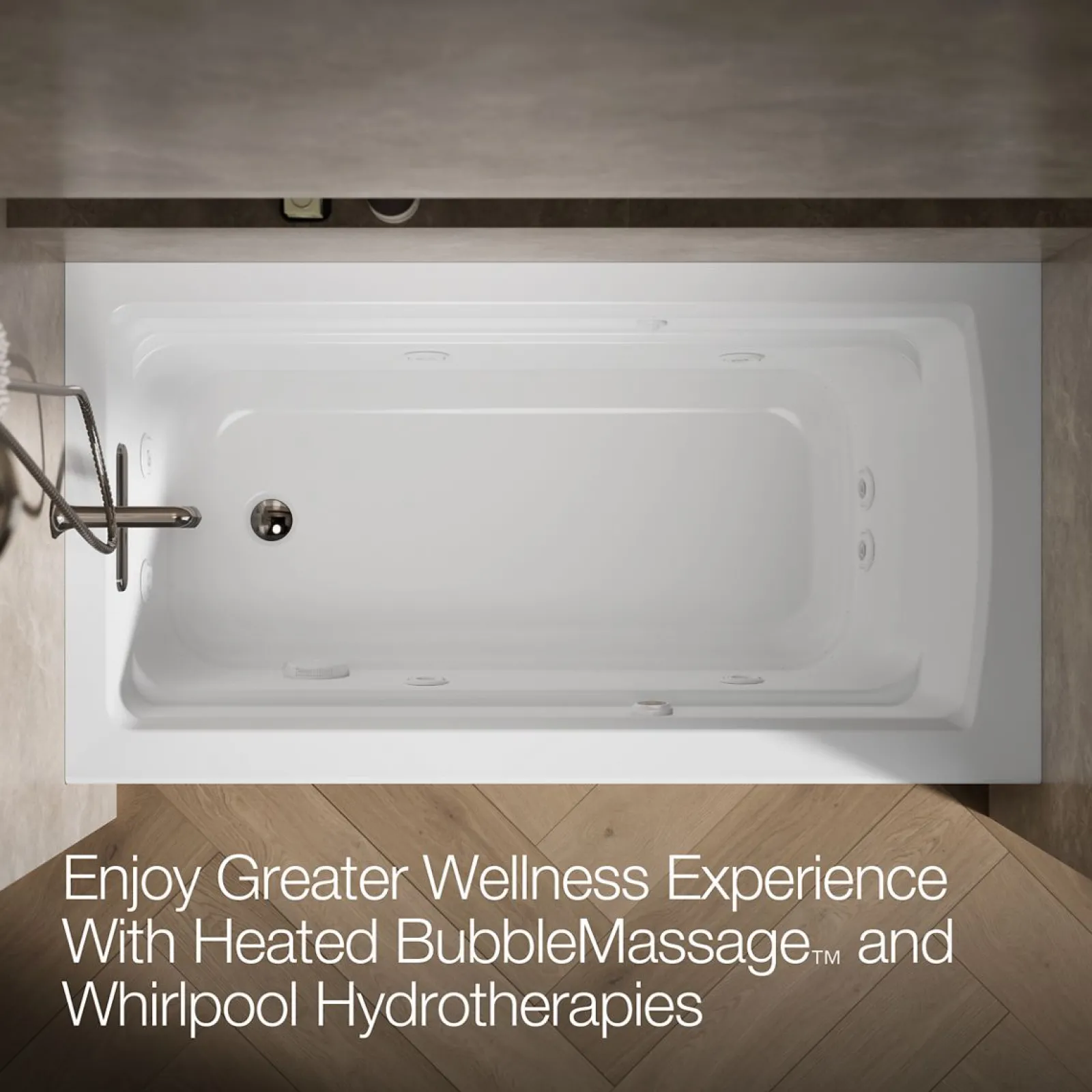 60" x 32" alcove Heated BubbleMassage™ air bath and whirlpool, left drain^Kohler