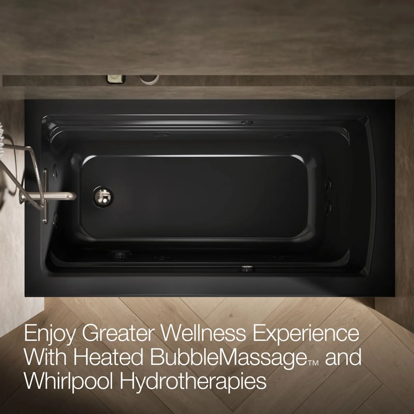 60" x 32" alcove Heated BubbleMassage™ air bath and whirlpool, left drain^Kohler