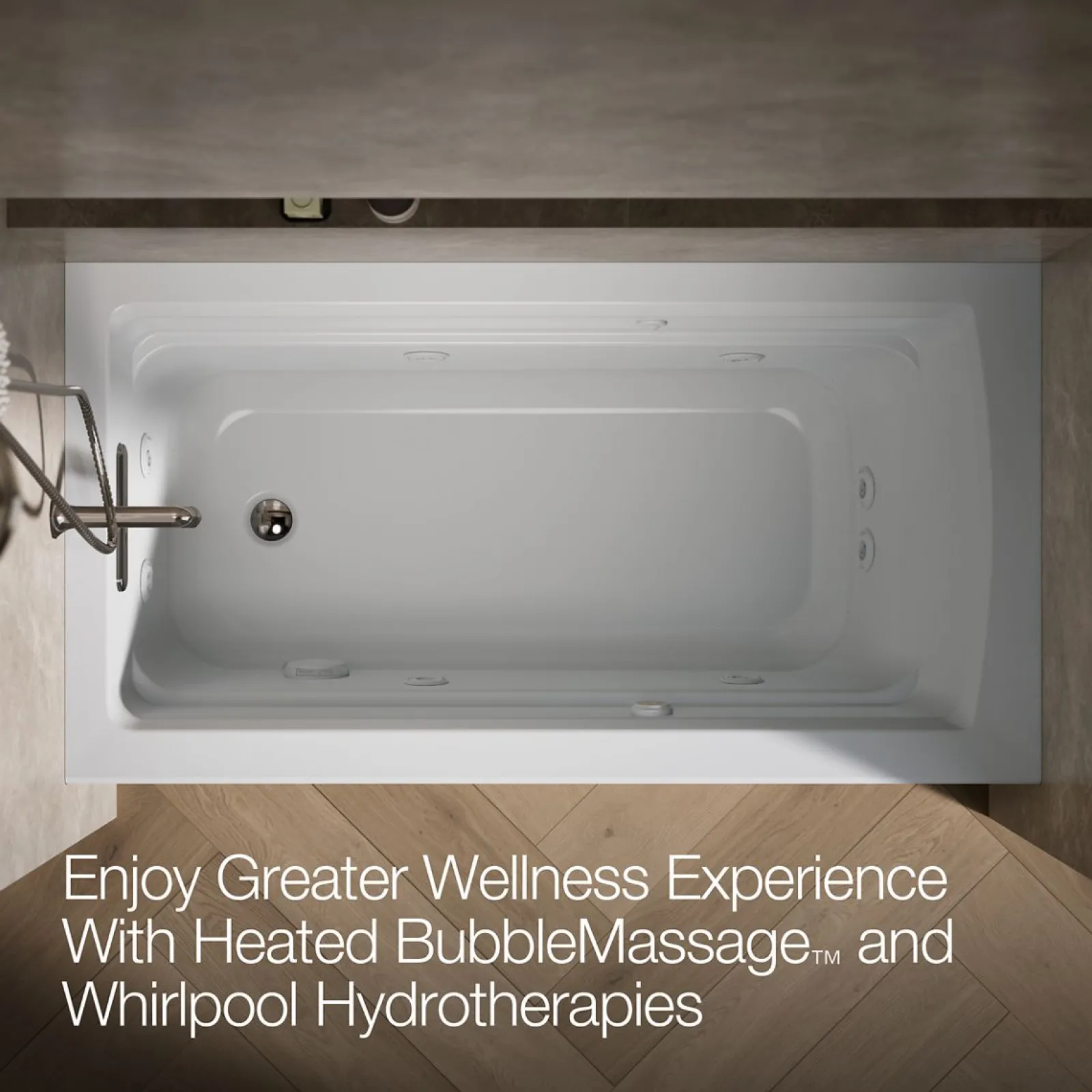 60" x 32" alcove Heated BubbleMassage™ air bath and whirlpool, left drain^Kohler
