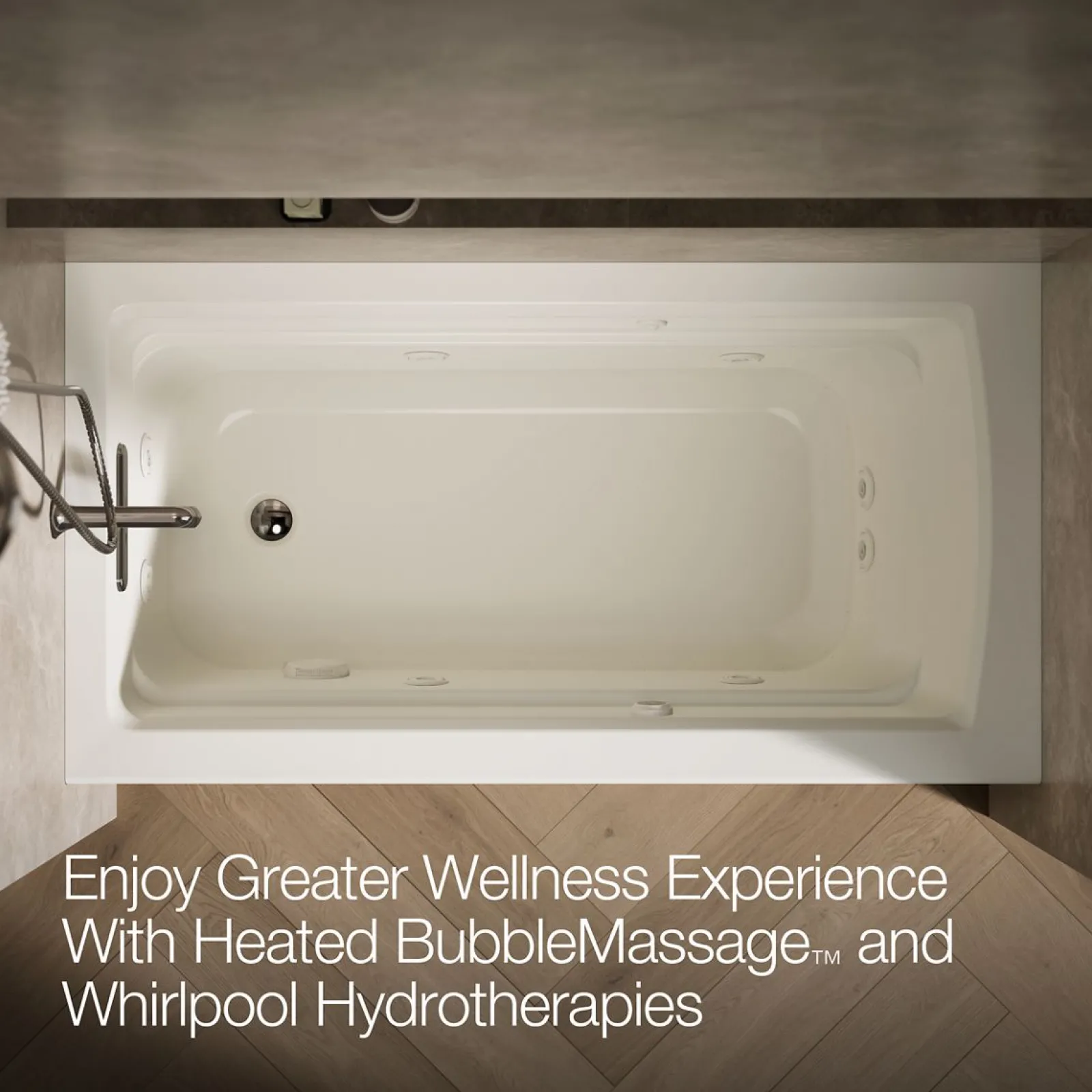 60" x 32" alcove Heated BubbleMassage™ air bath and whirlpool, left drain^Kohler