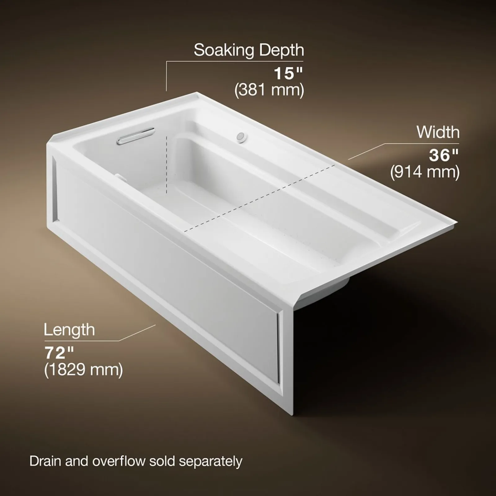 72" x 36" alcove Heated BubbleMassage™ air bath with Bask® heated surface, left drain^Kohler Clearance