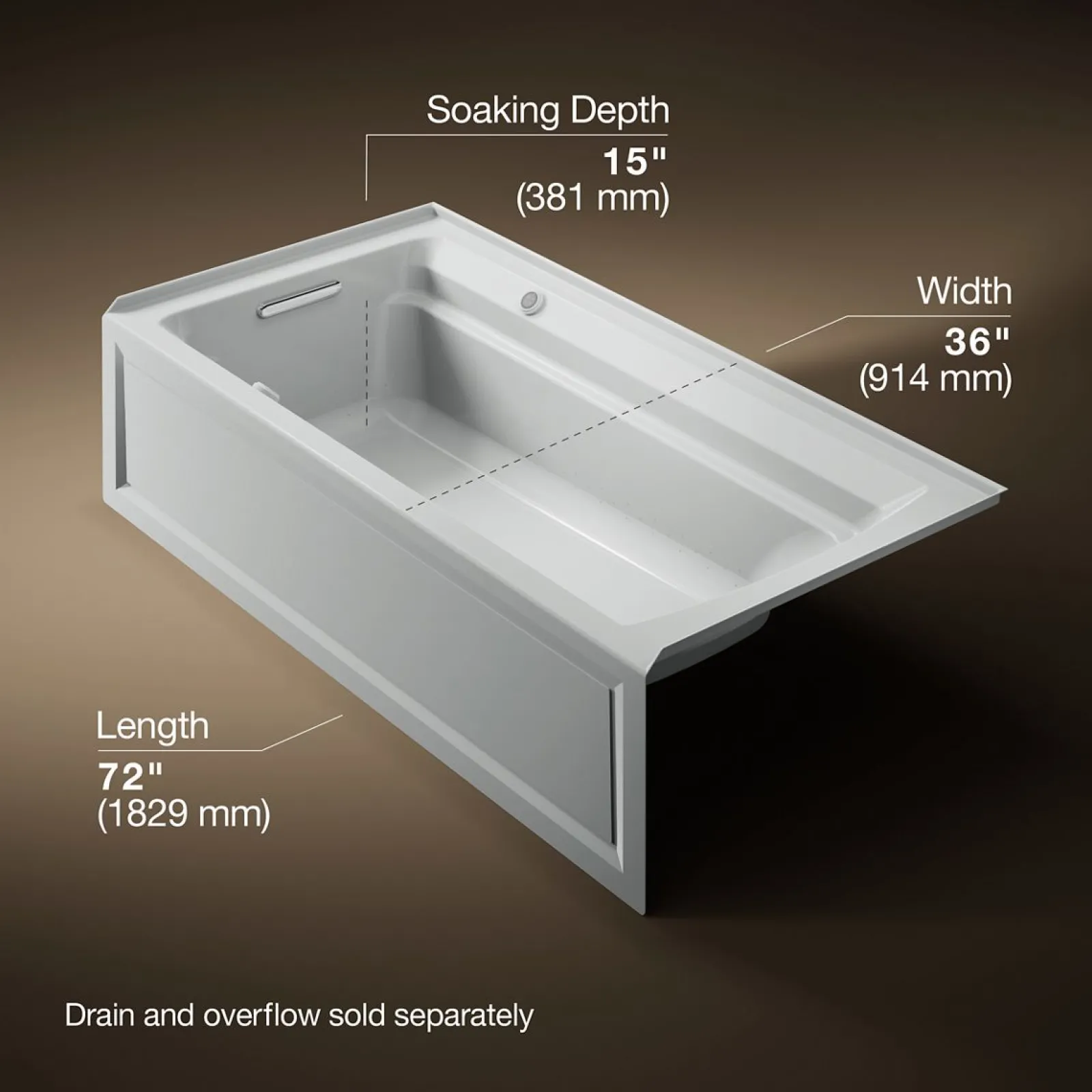 72" x 36" alcove Heated BubbleMassage™ air bath with Bask® heated surface, left drain^Kohler Clearance