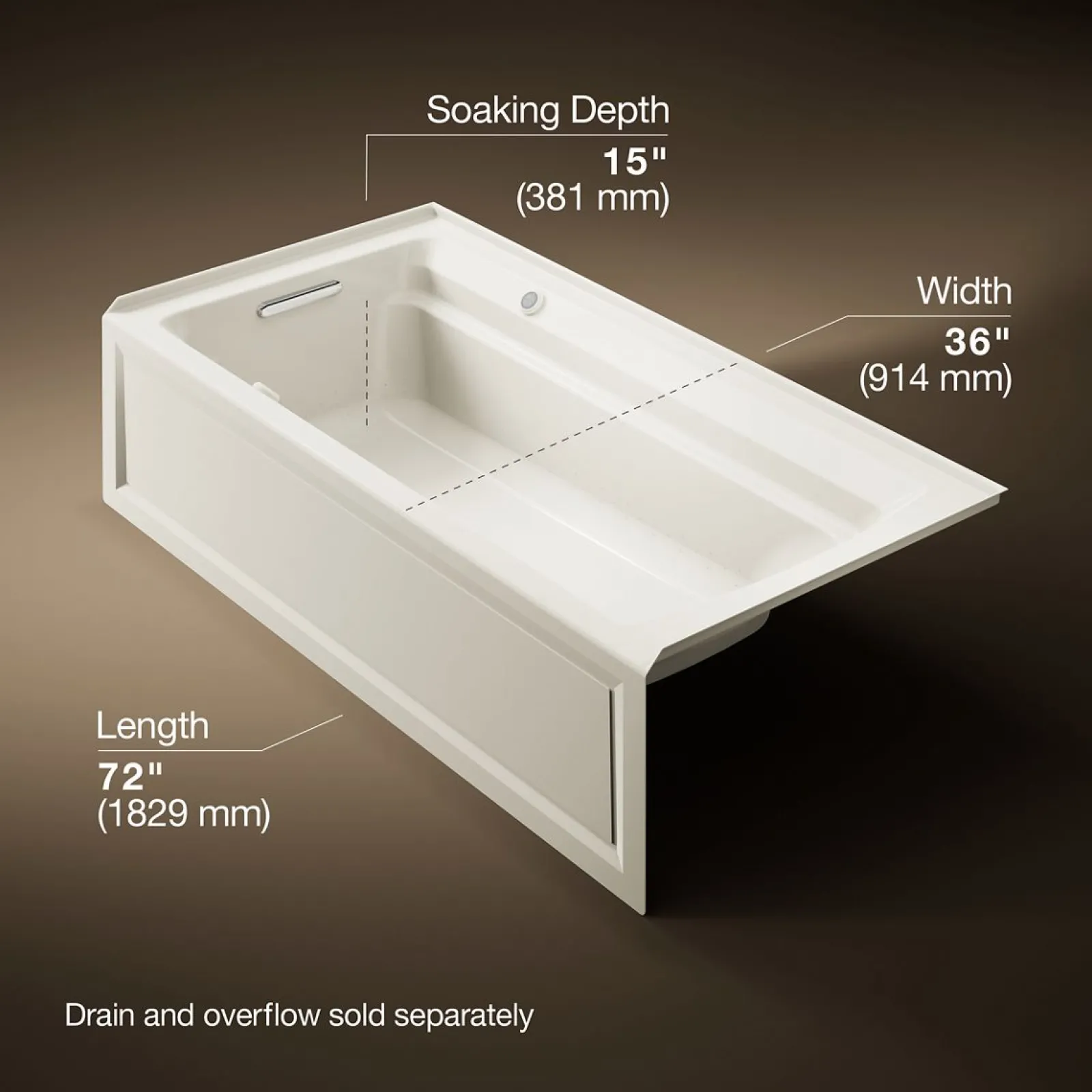 72" x 36" alcove Heated BubbleMassage™ air bath with Bask® heated surface, left drain^Kohler Clearance