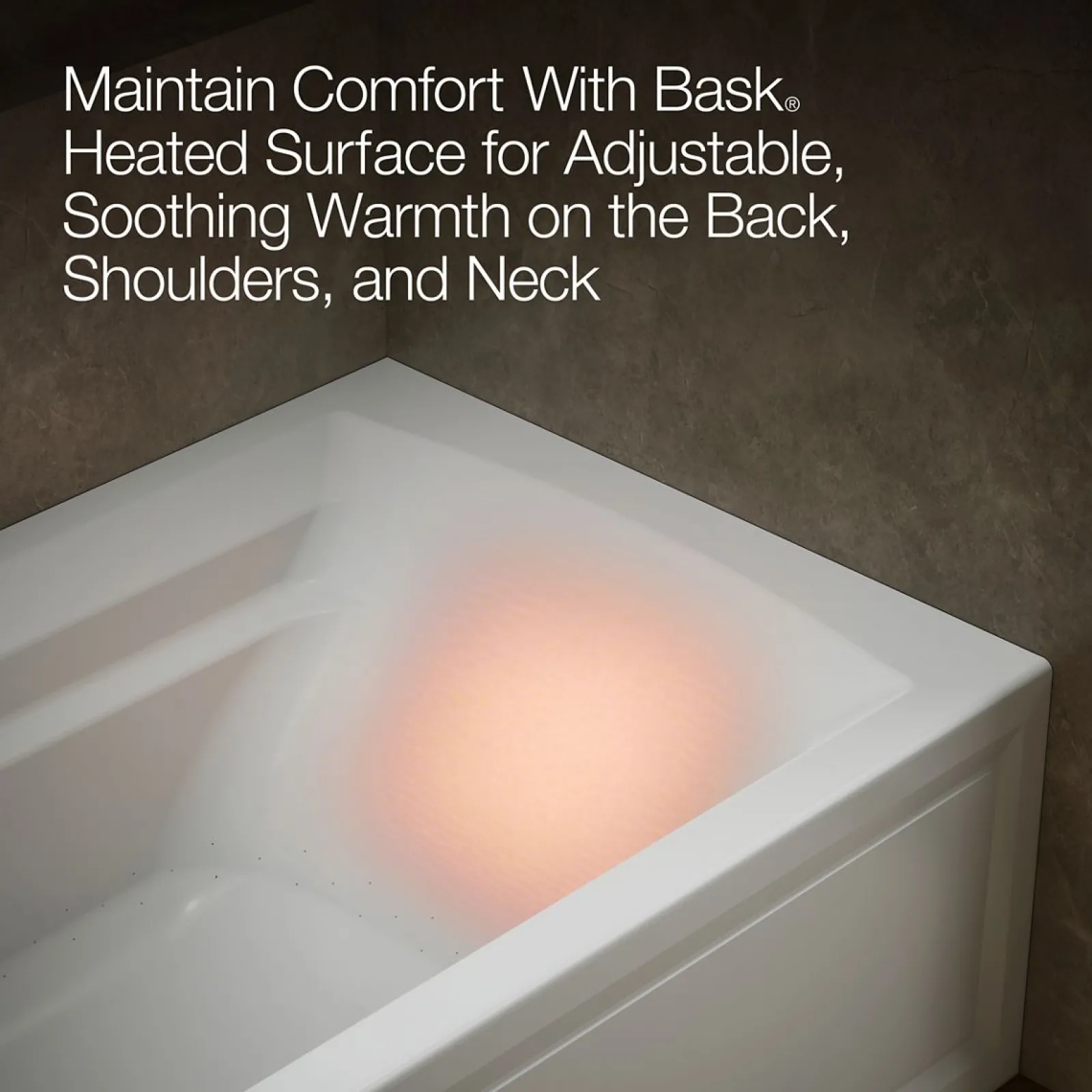 72" x 36" alcove Heated BubbleMassage™ air bath with Bask® heated surface, left drain^Kohler Clearance