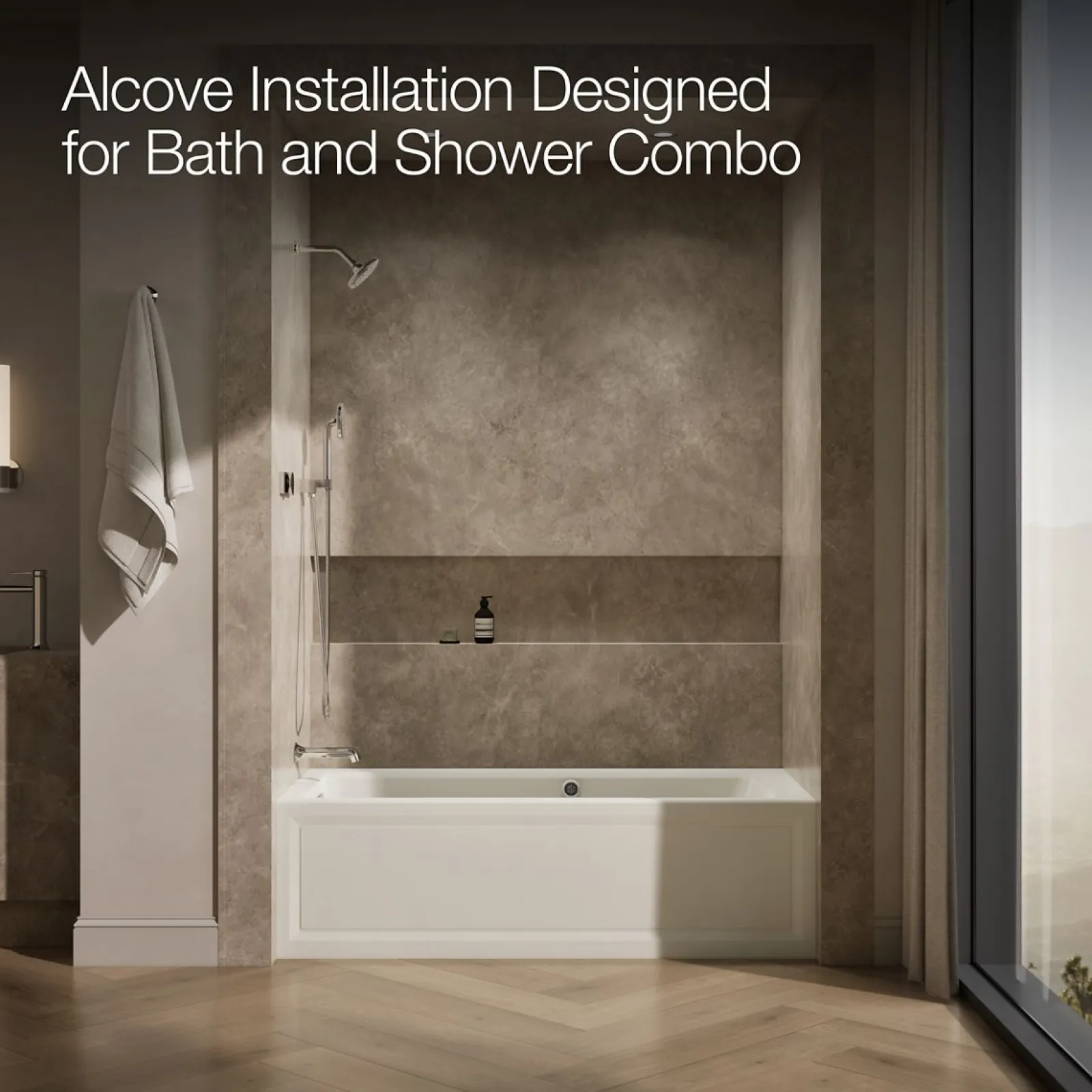 66" x 32" alcove Heated BubbleMassage™ air bath with Bask® heated surface, left drain^Kohler Online