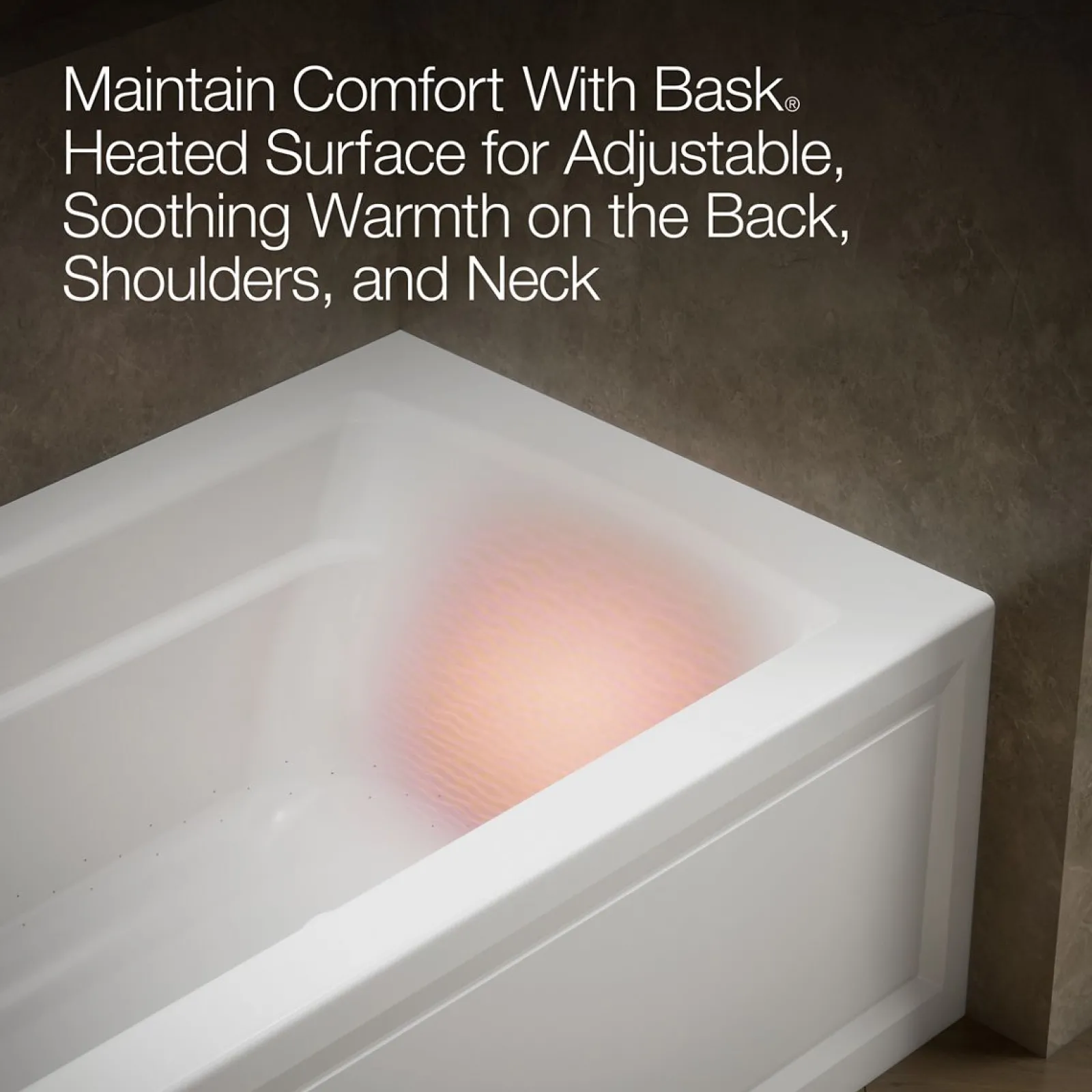 66" x 32" alcove Heated BubbleMassage™ air bath with Bask® heated surface, left drain^Kohler Online