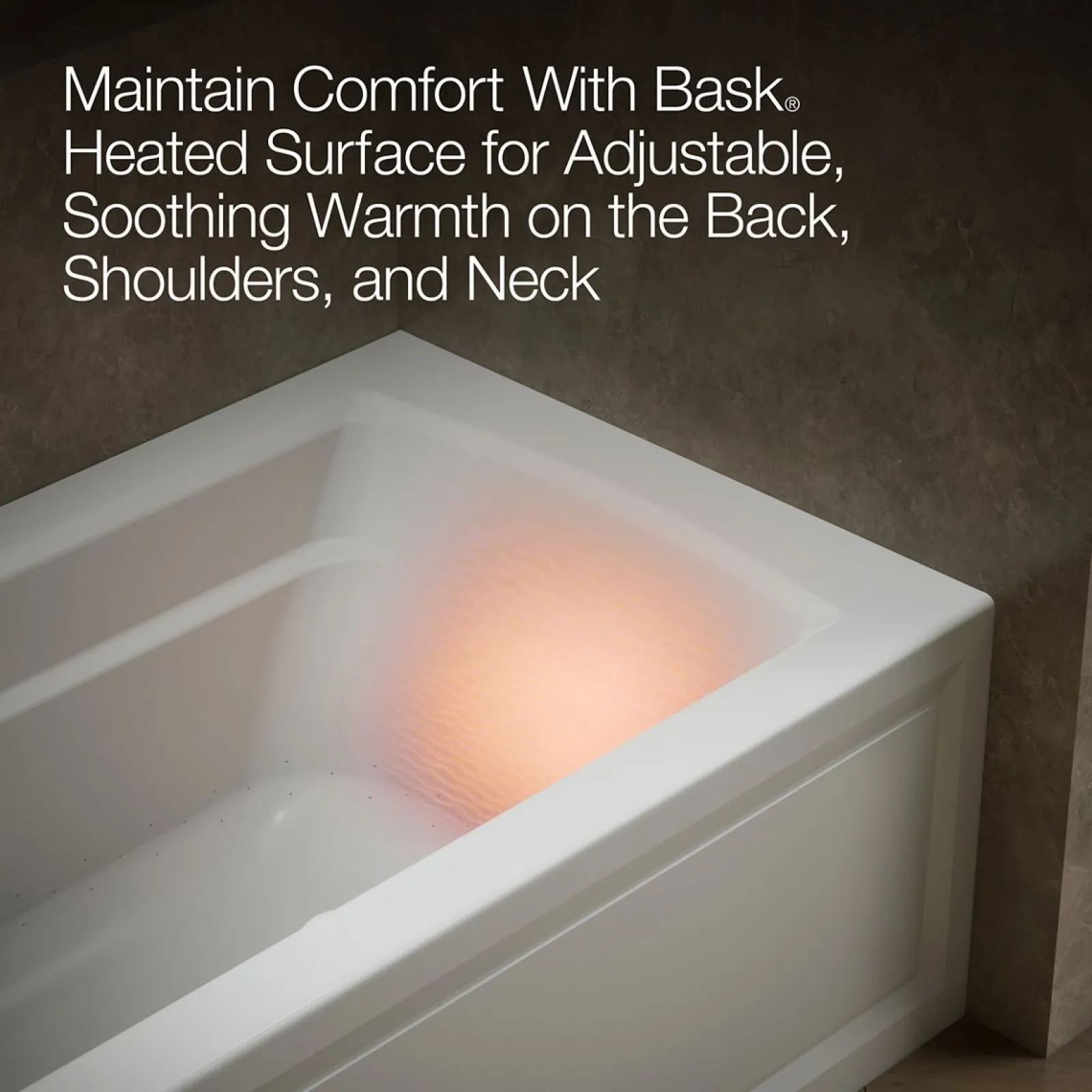 66" x 32" alcove Heated BubbleMassage™ air bath with Bask® heated surface, left drain^Kohler Online