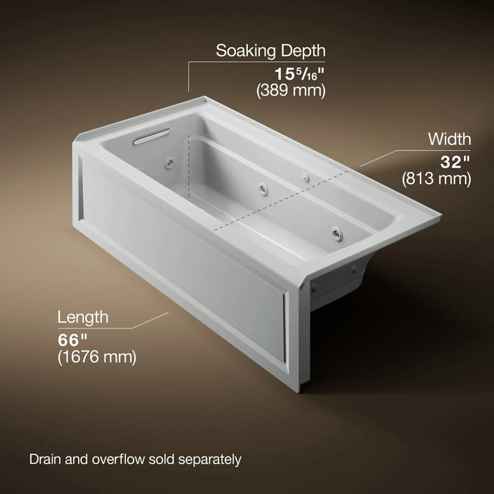66" x 32" alcove Heated BubbleMassage™ air bath and whirlpool, left drain^Kohler Outlet