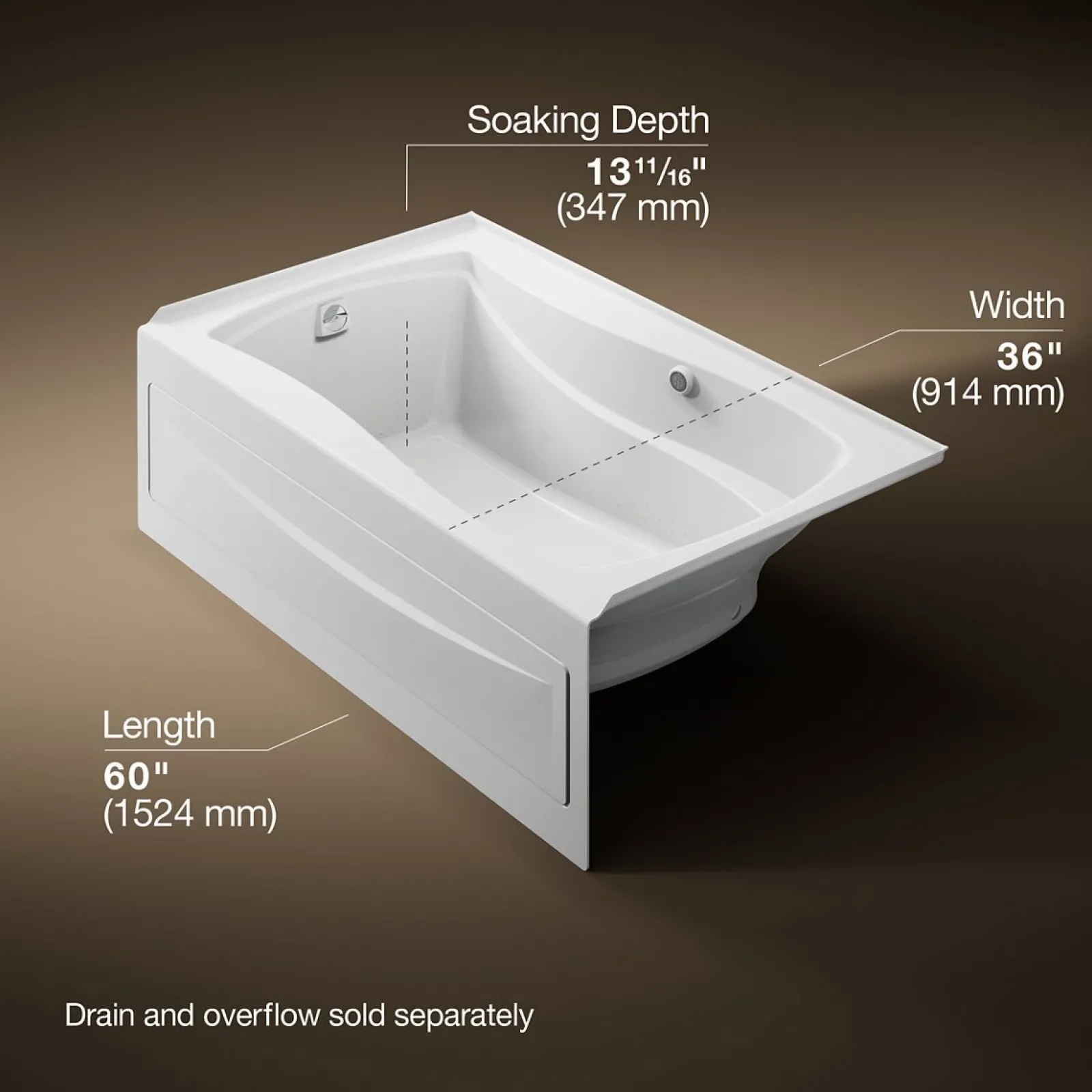 60" x 36" alcove Heated BubbleMassage™ air bath with Bask® heated surface, left drain^Kohler Discount
