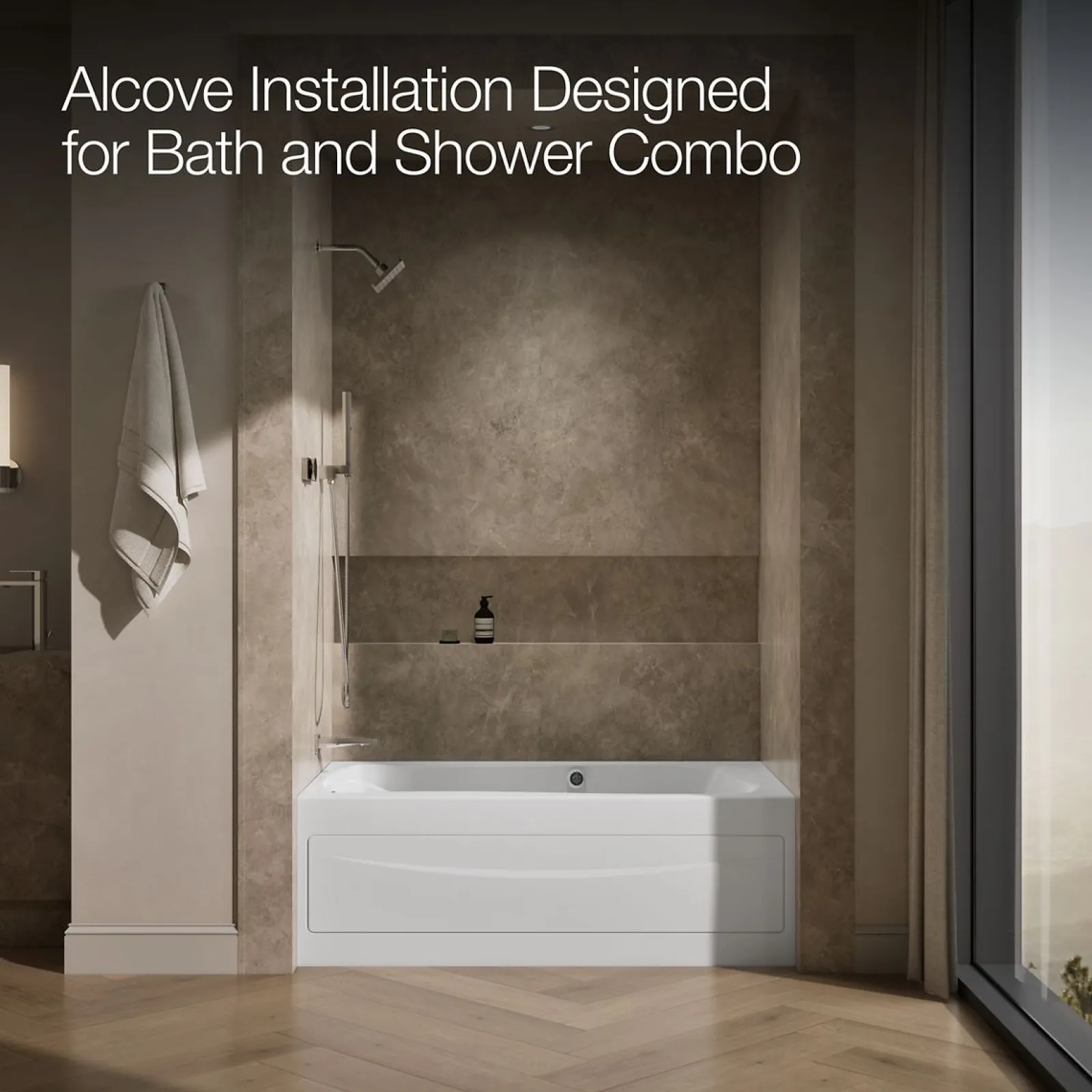 60" x 36" alcove Heated BubbleMassage™ air bath with Bask® heated surface, left drain^Kohler Discount