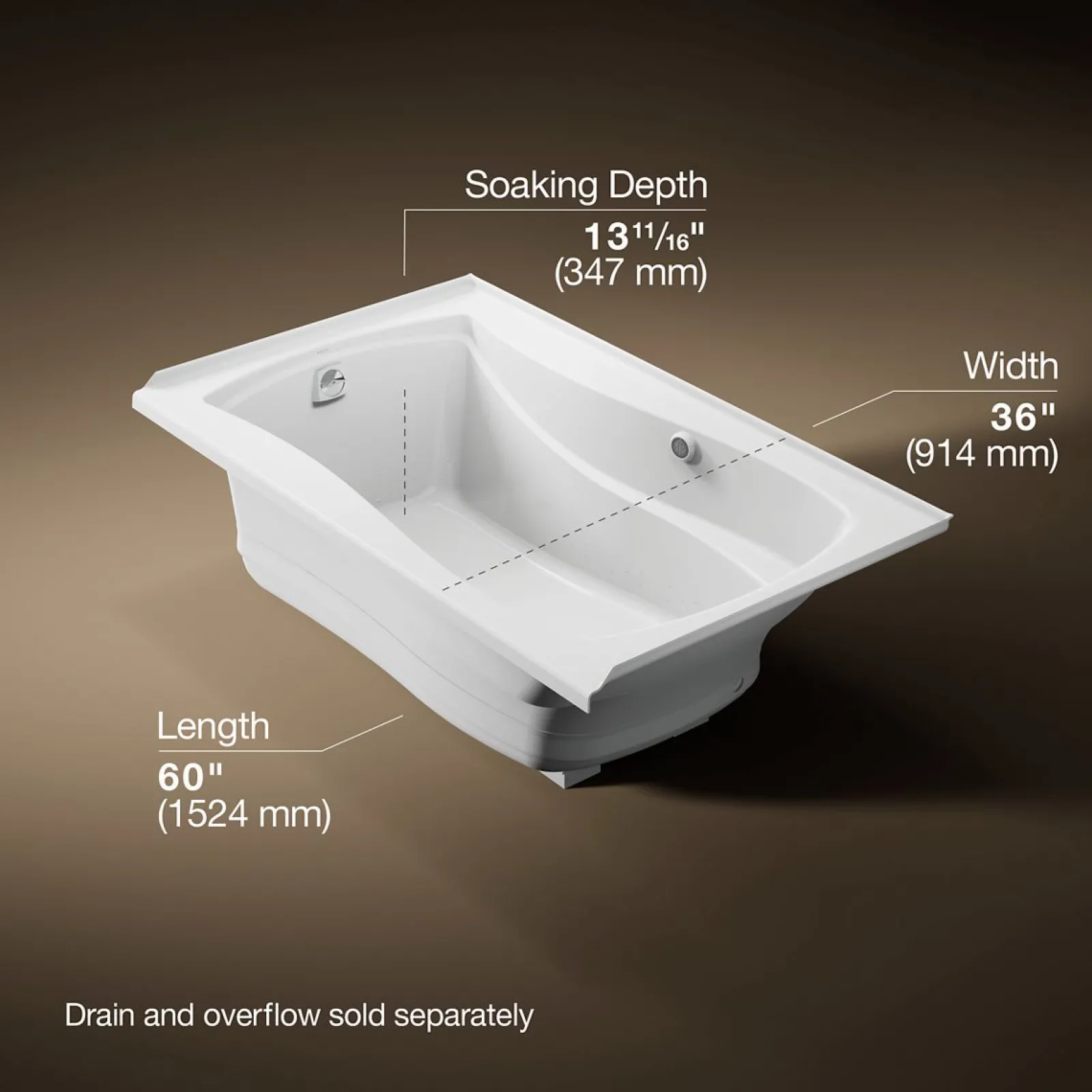 60" x 36" alcove Heated BubbleMassage™ air bath with Bask® heated surface, left drain^Kohler Outlet