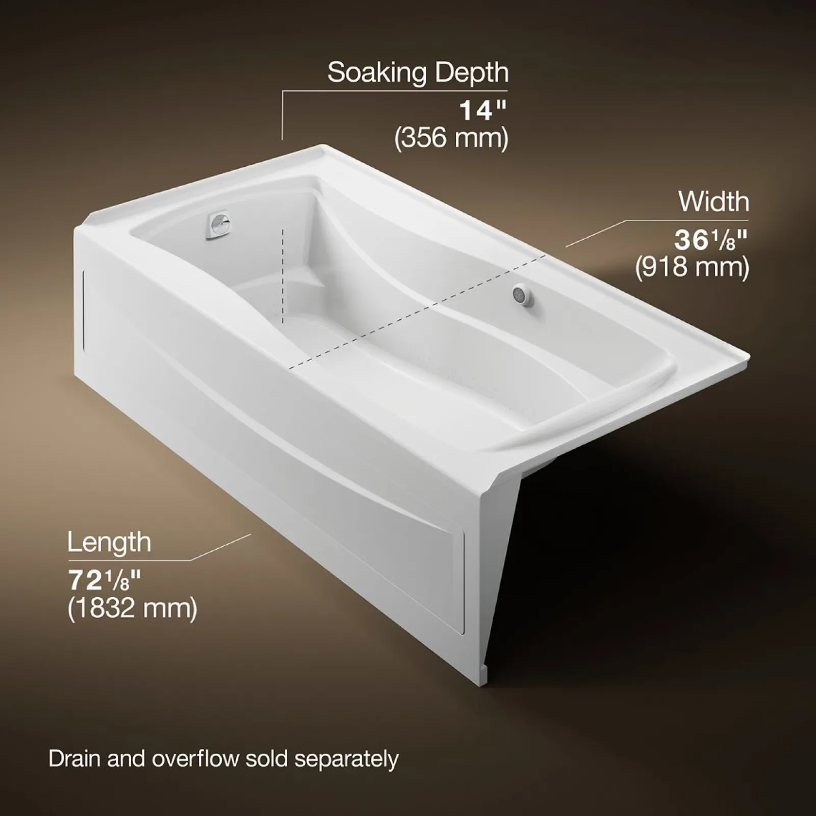 72" x 36" alcove Heated BubbleMassage™ air bath with Bask® heated surface, left drain^Kohler Sale