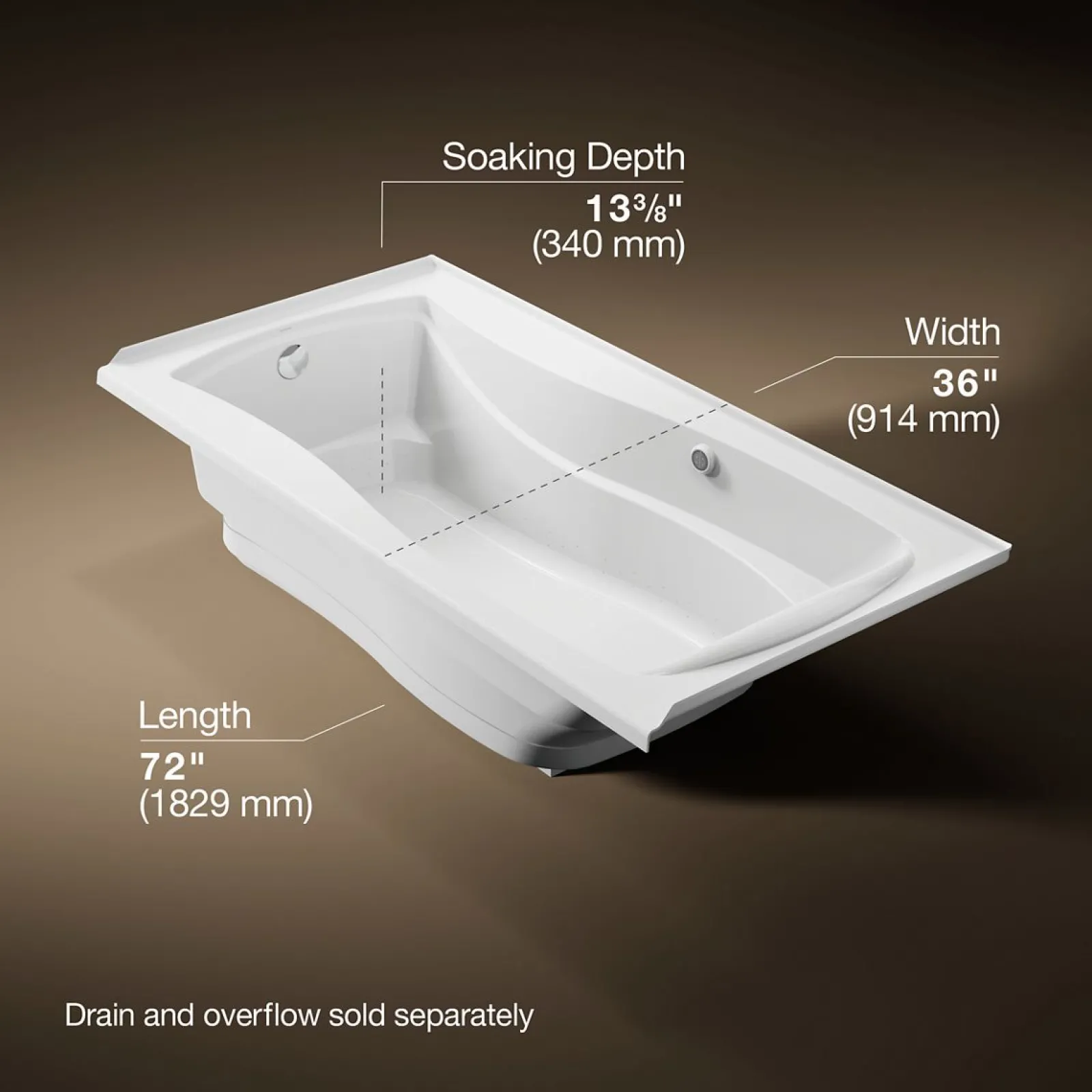 72" x 36" alcove Heated BubbleMassage™ air bath with Bask® heated surface, left drain^Kohler New