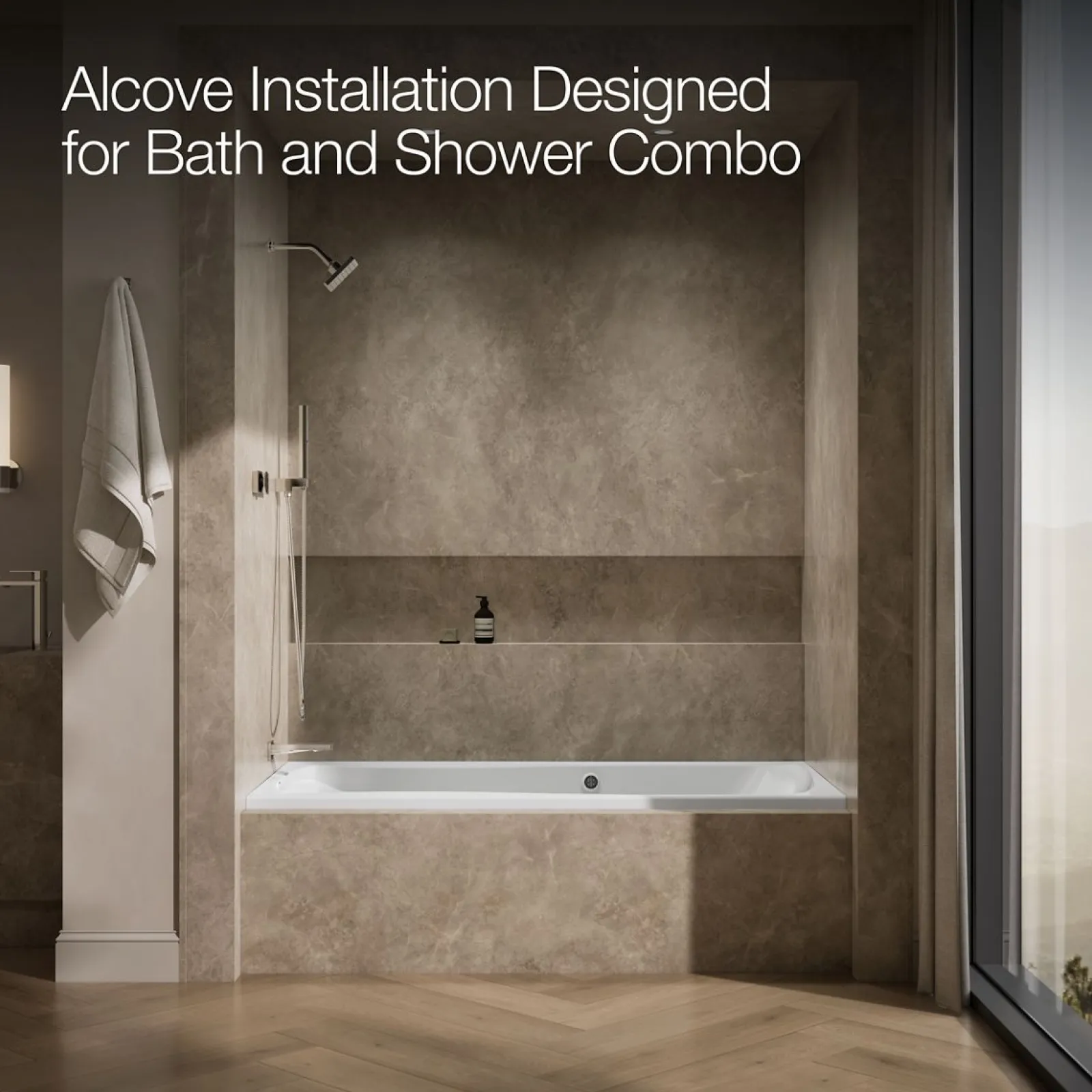 72" x 36" alcove Heated BubbleMassage™ air bath with Bask® heated surface, left drain^Kohler New