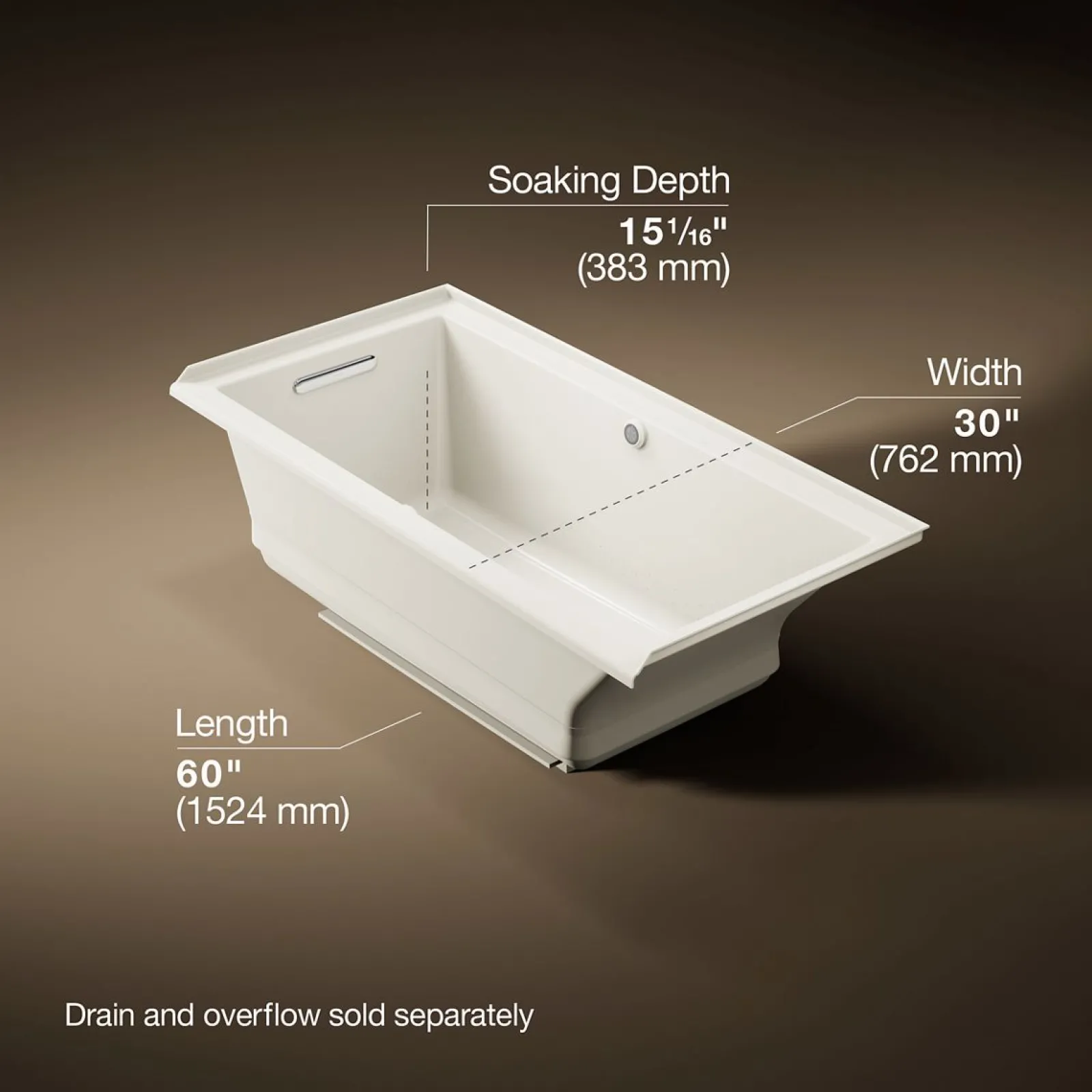 60" x 30" alcove Heated BubbleMassage™ air bath with Bask®, left drain^Kohler Best