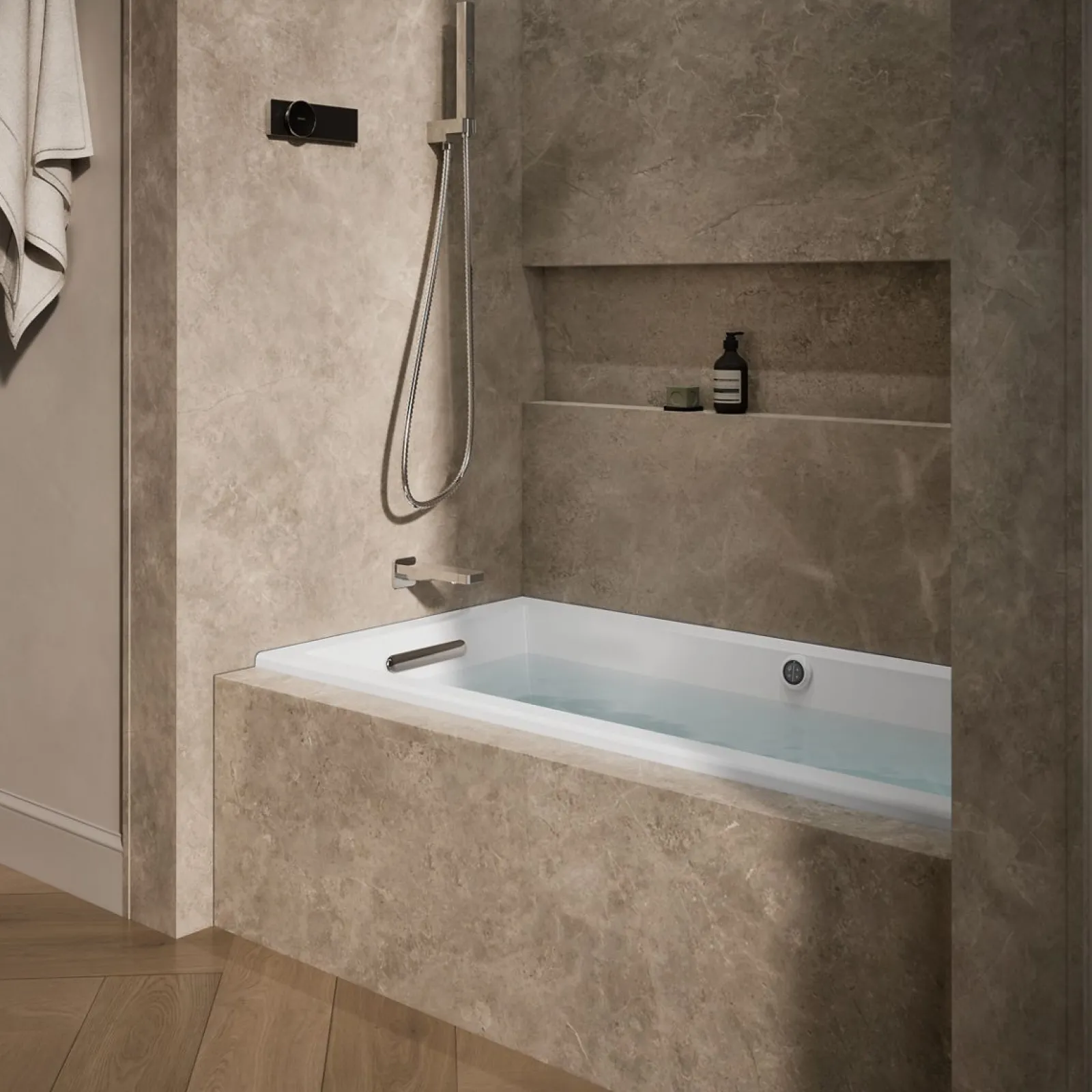 60" x 30" alcove Heated BubbleMassage™ air bath with Bask®, left drain^Kohler Best