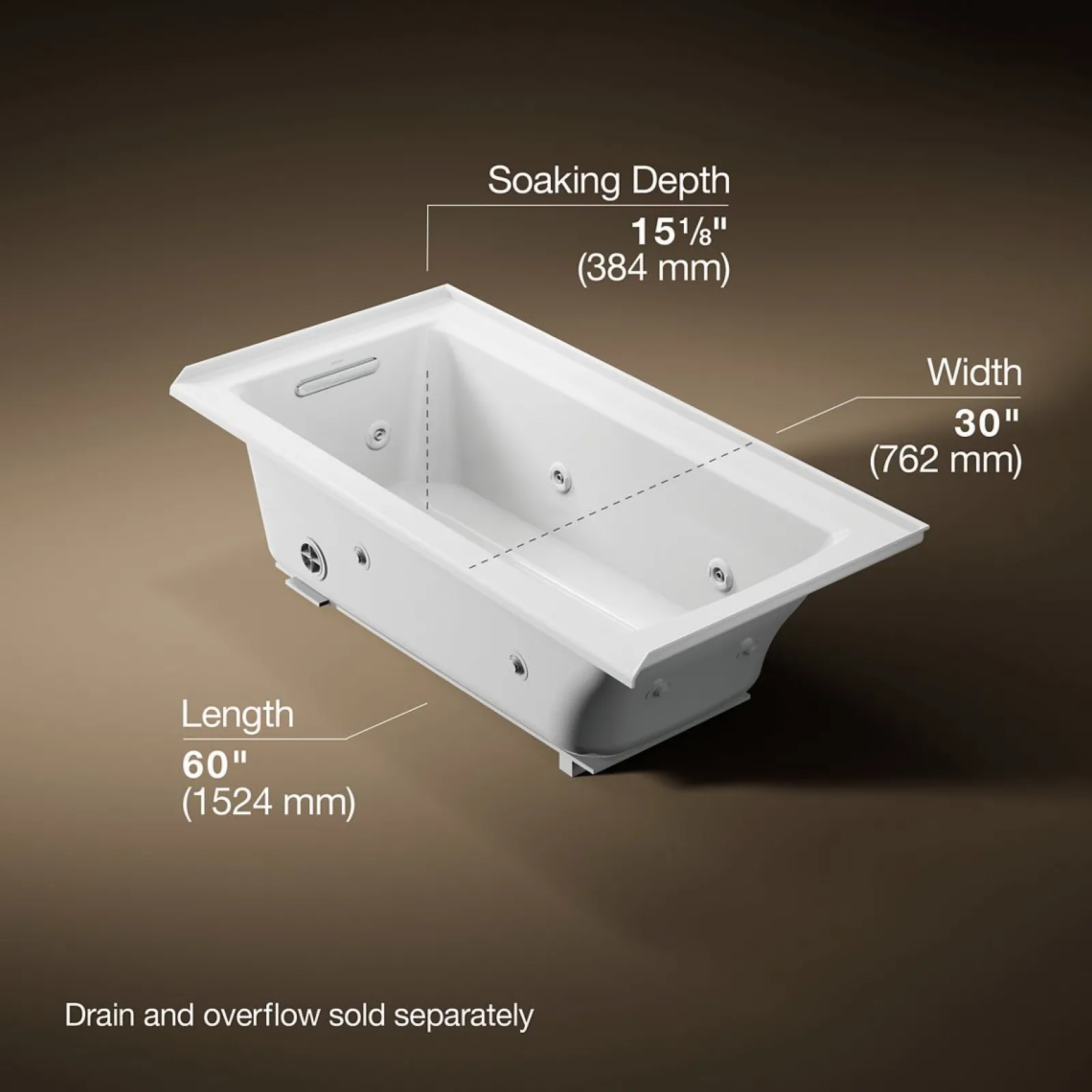 60" x 30" alcove heated whirlpool bath, left drain^Kohler Clearance