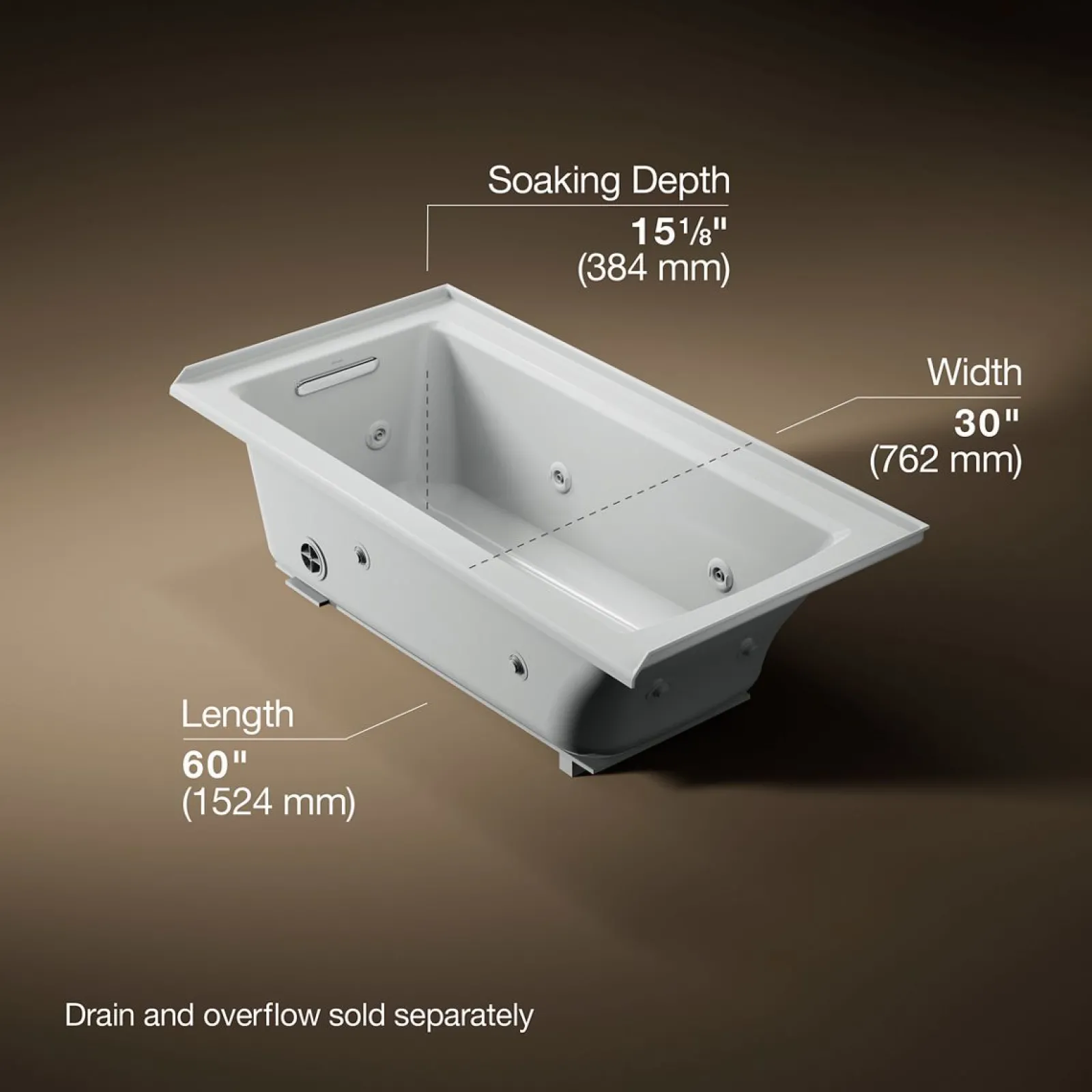 60" x 30" alcove heated whirlpool bath, left drain^Kohler Clearance